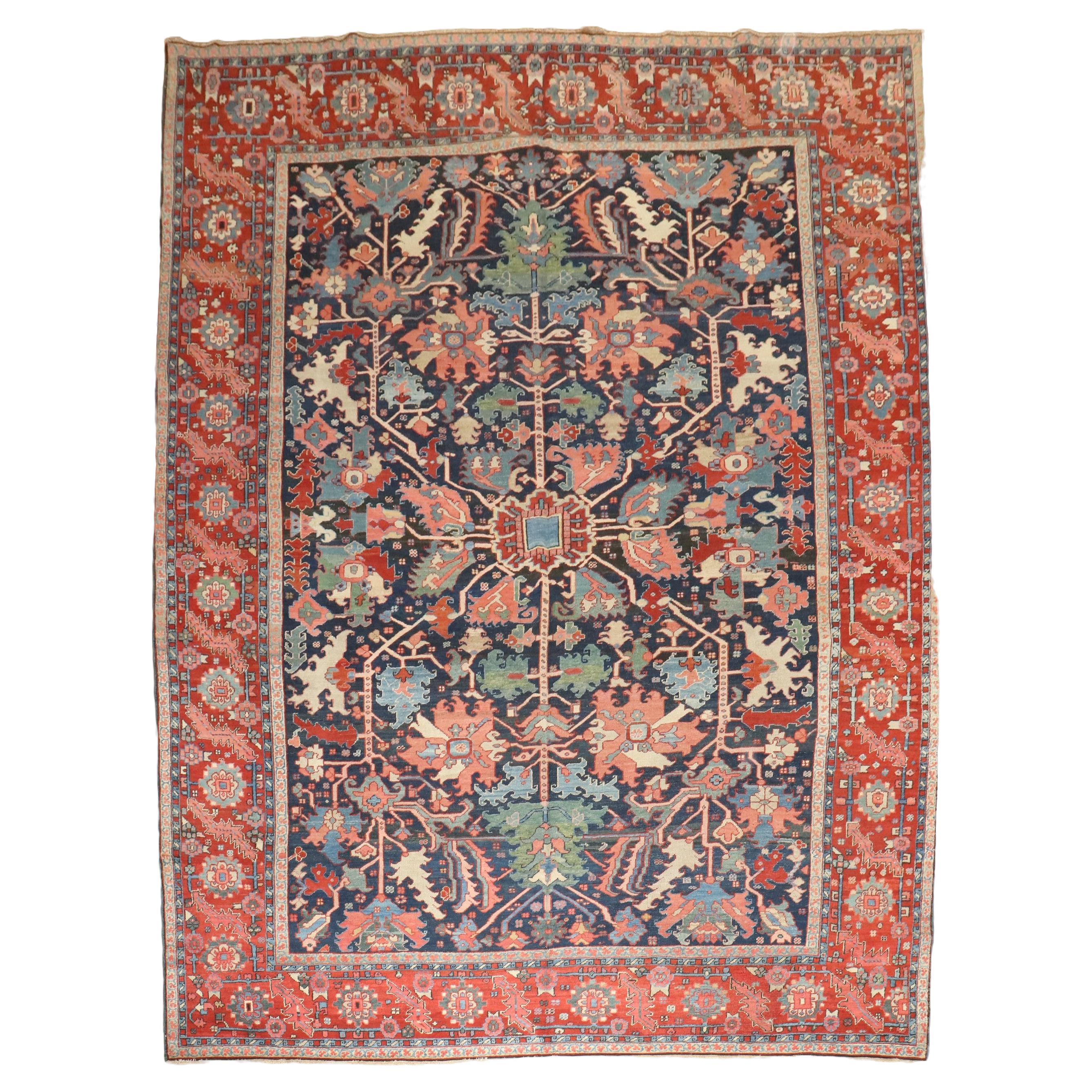 Zabihi Collection Stellar Antique Persian Serapi Carpet For Sale