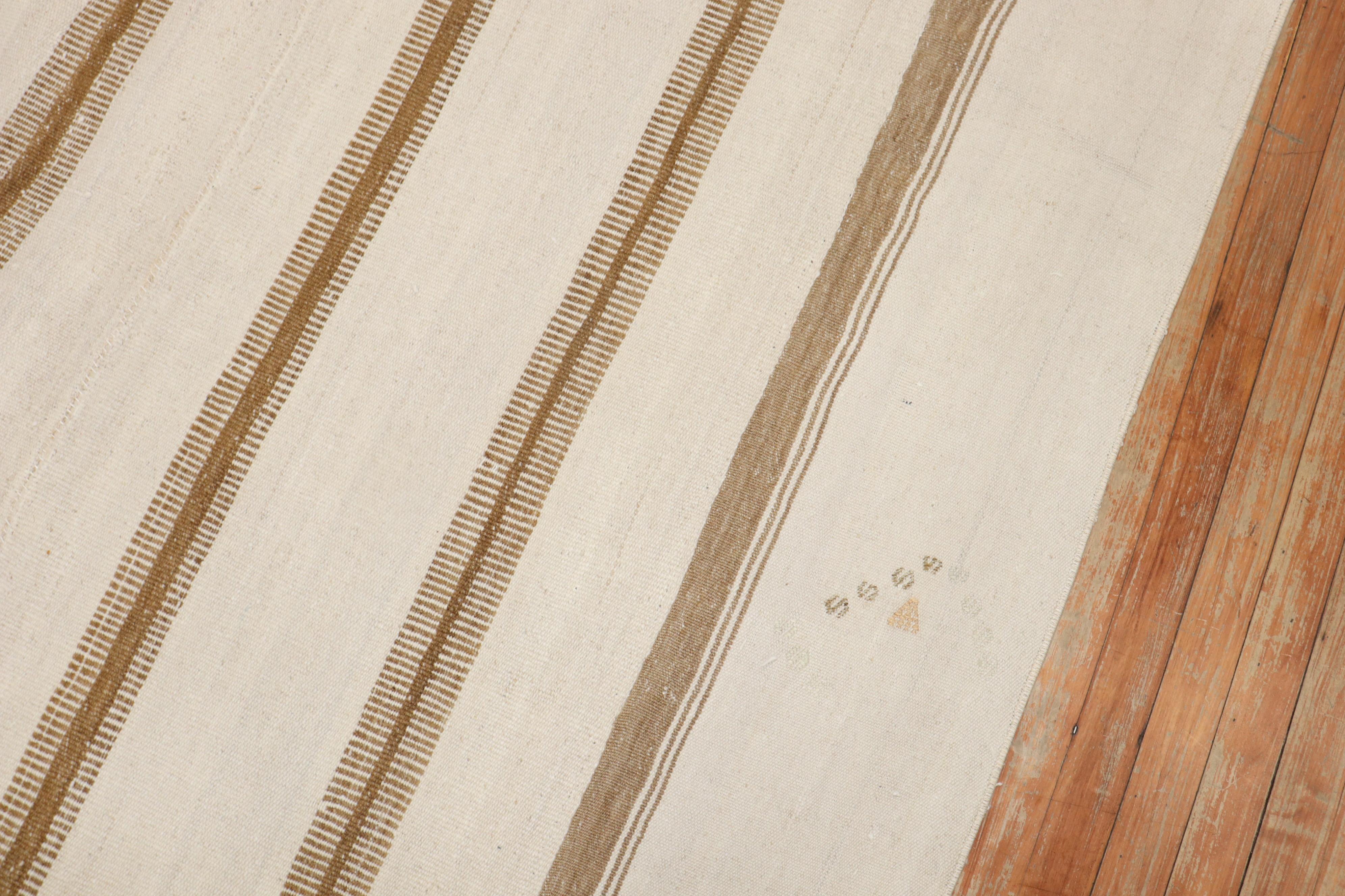 20th Century Zabihi Collection Striped Large Vintage Turkish Kilim For Sale