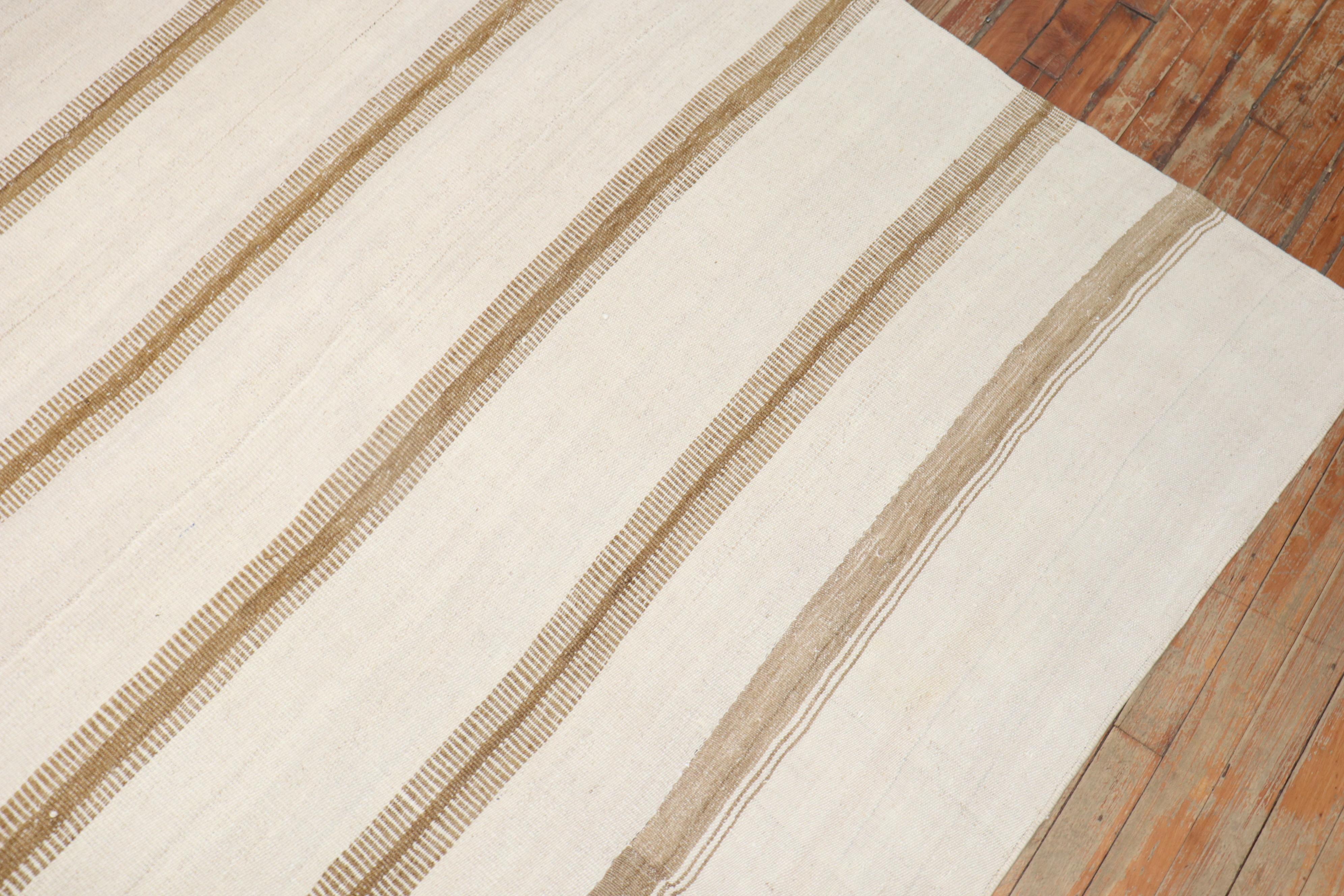 Cotton Zabihi Collection Striped Large Vintage Turkish Kilim For Sale
