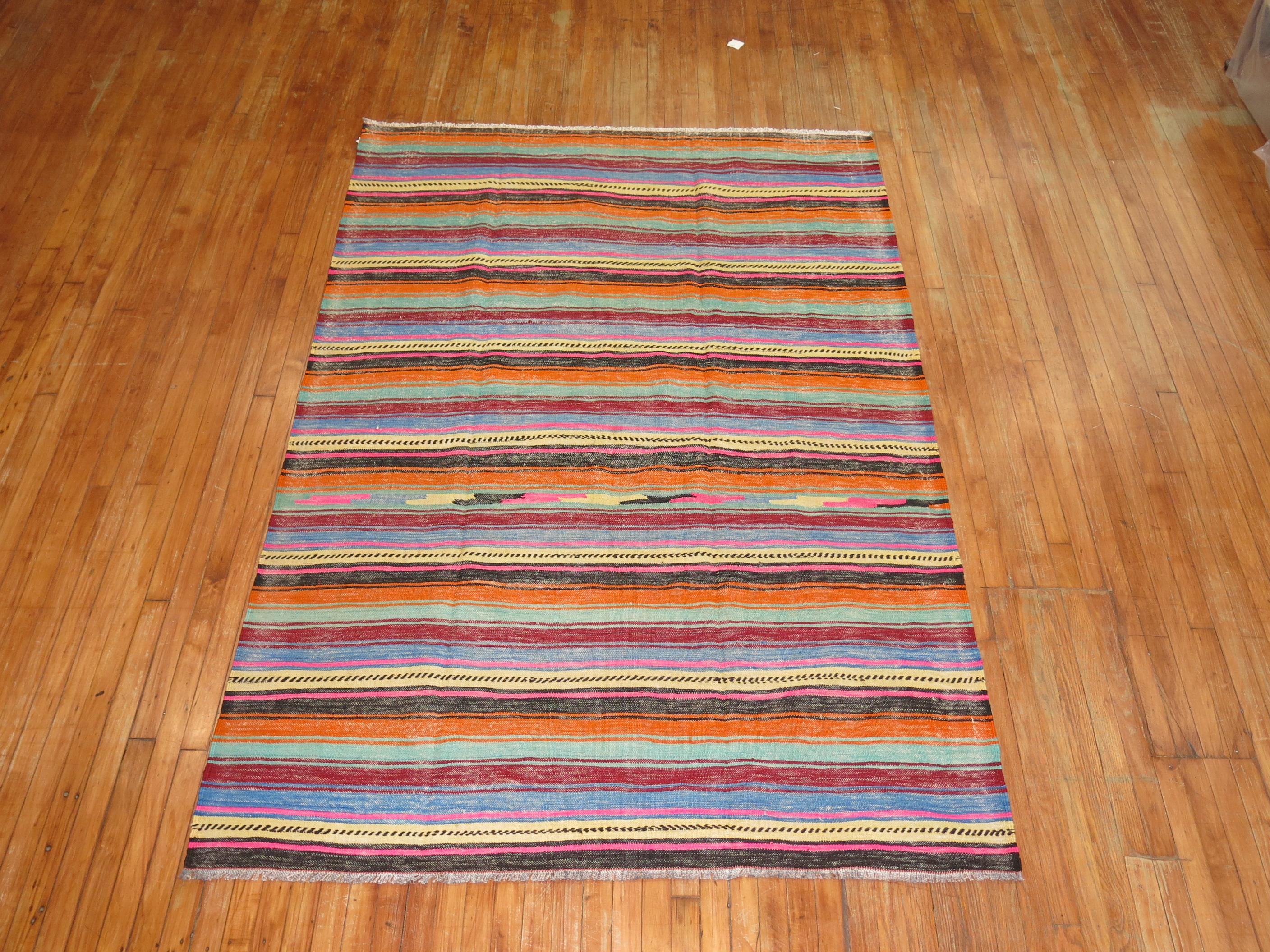 Zabihi Collection Striped Turkish Kilim In Good Condition For Sale In New York, NY