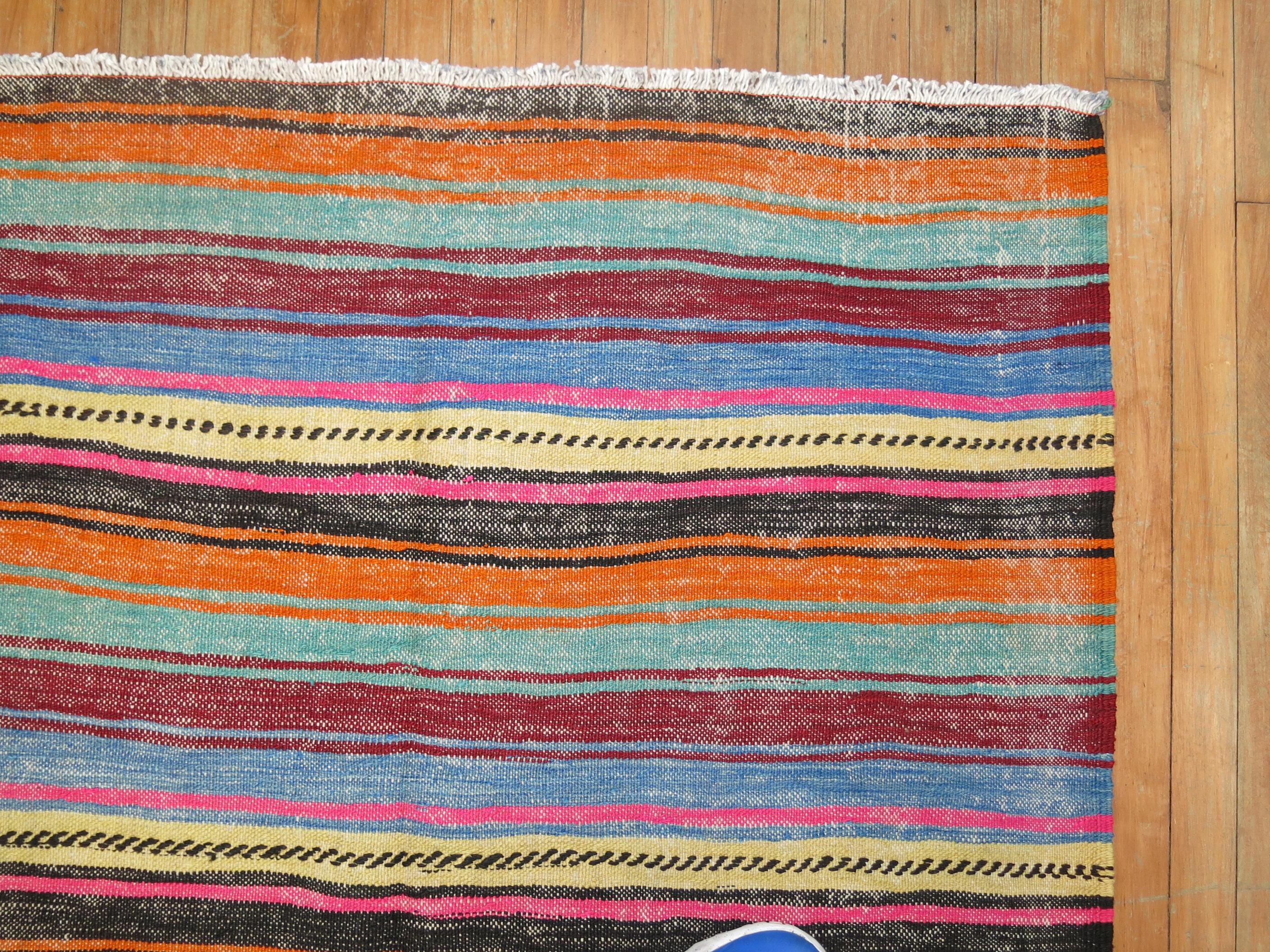 Wool Zabihi Collection Striped Turkish Kilim For Sale