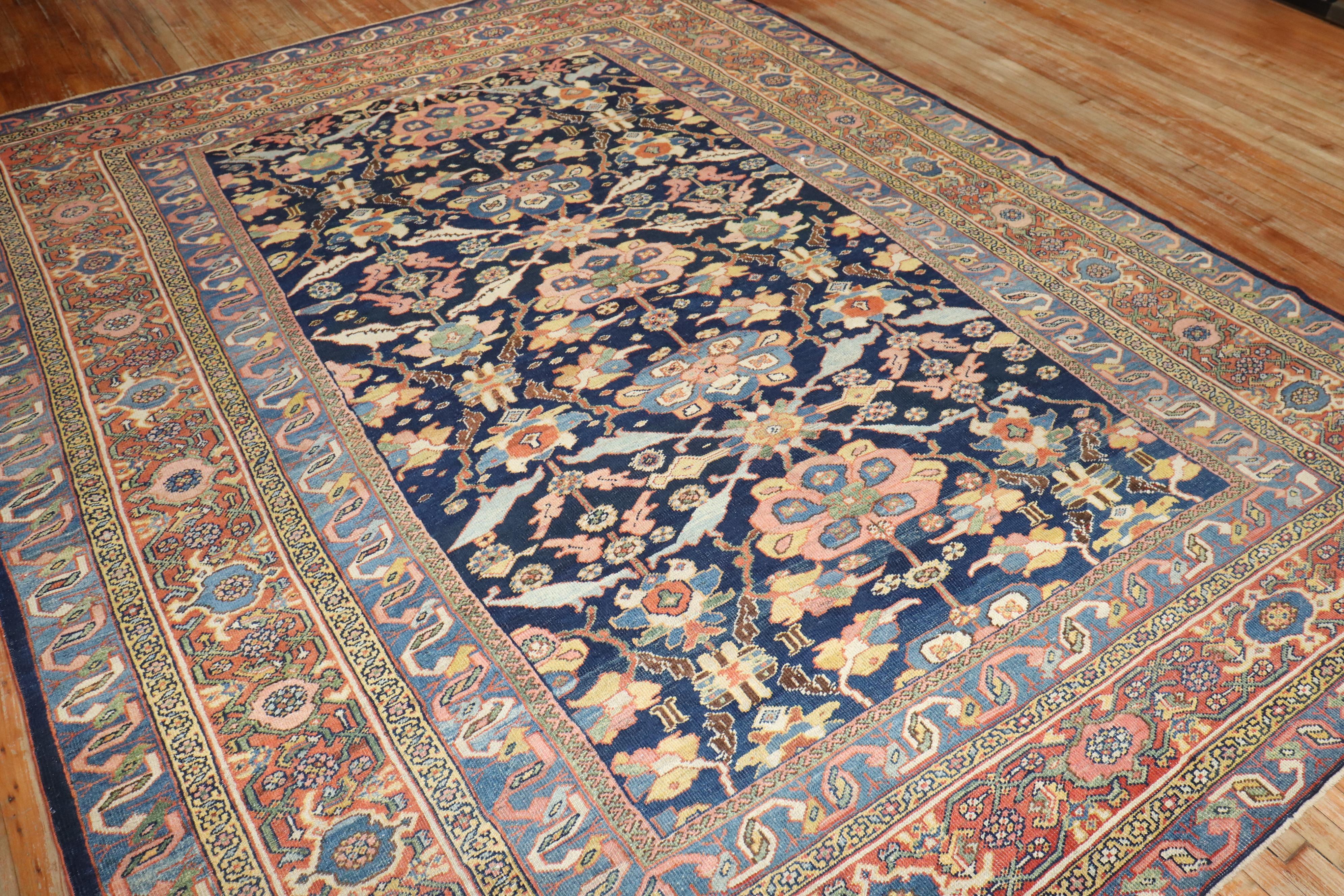Zabihi Collection Stunning Blue Antique Persian Mahal Rug For Sale 3