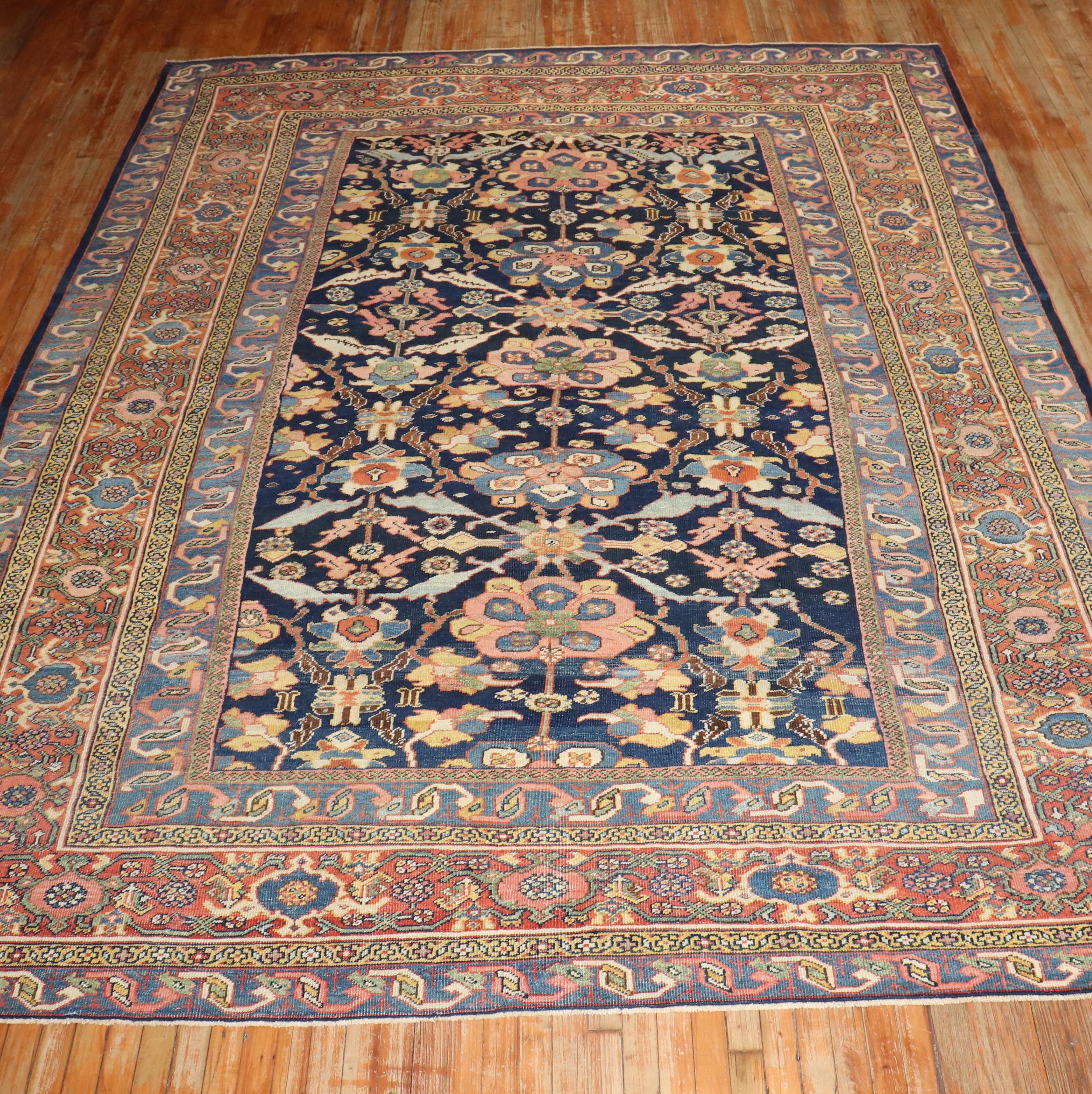 Highly decorative fine quality Persian Mahal carpet with glowing colors on a traditional all-over design and multiple borders.

Measures: 9'1'' x 11'7''.

 