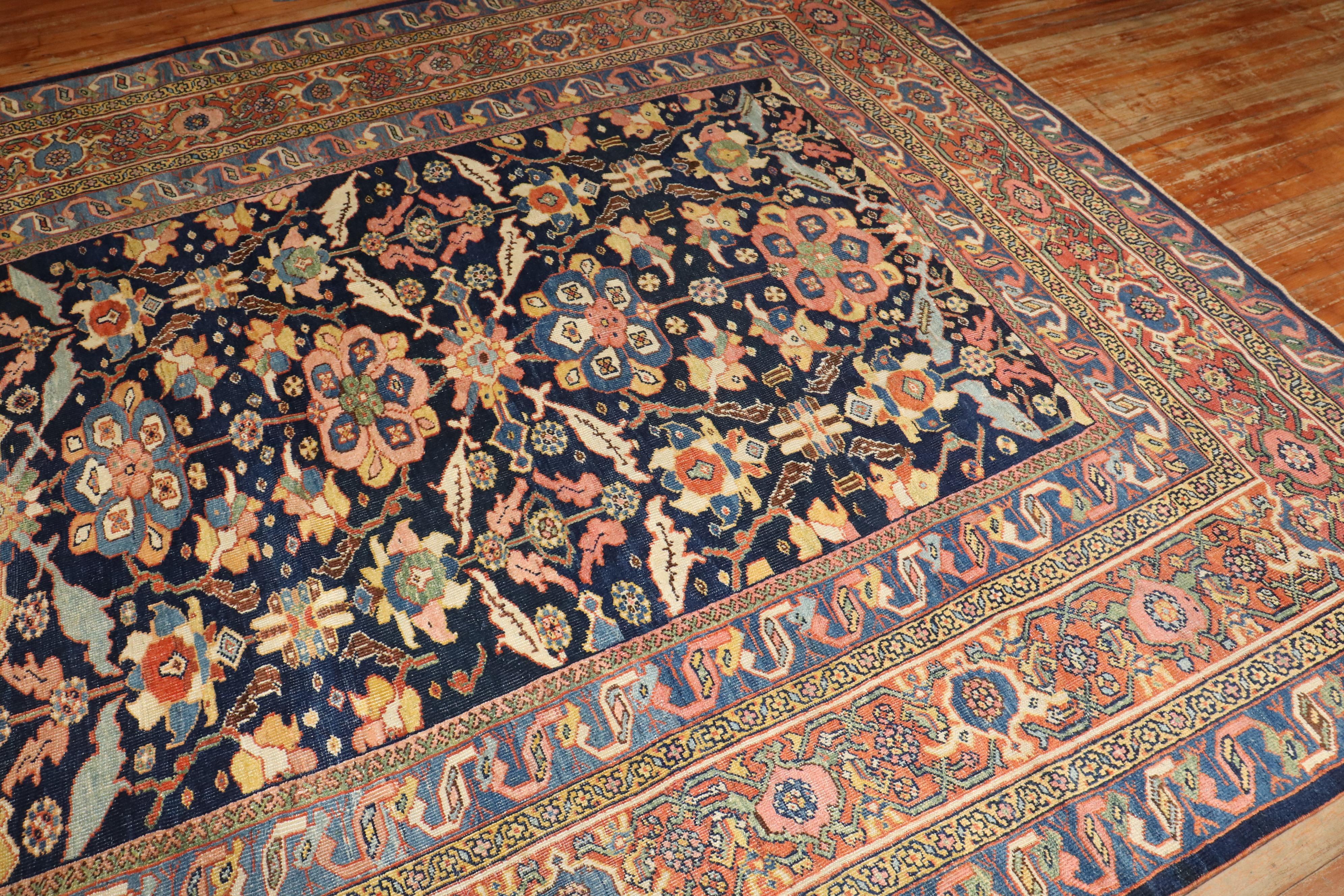 Sultanabad Zabihi Collection Stunning Blue Antique Persian Mahal Rug For Sale