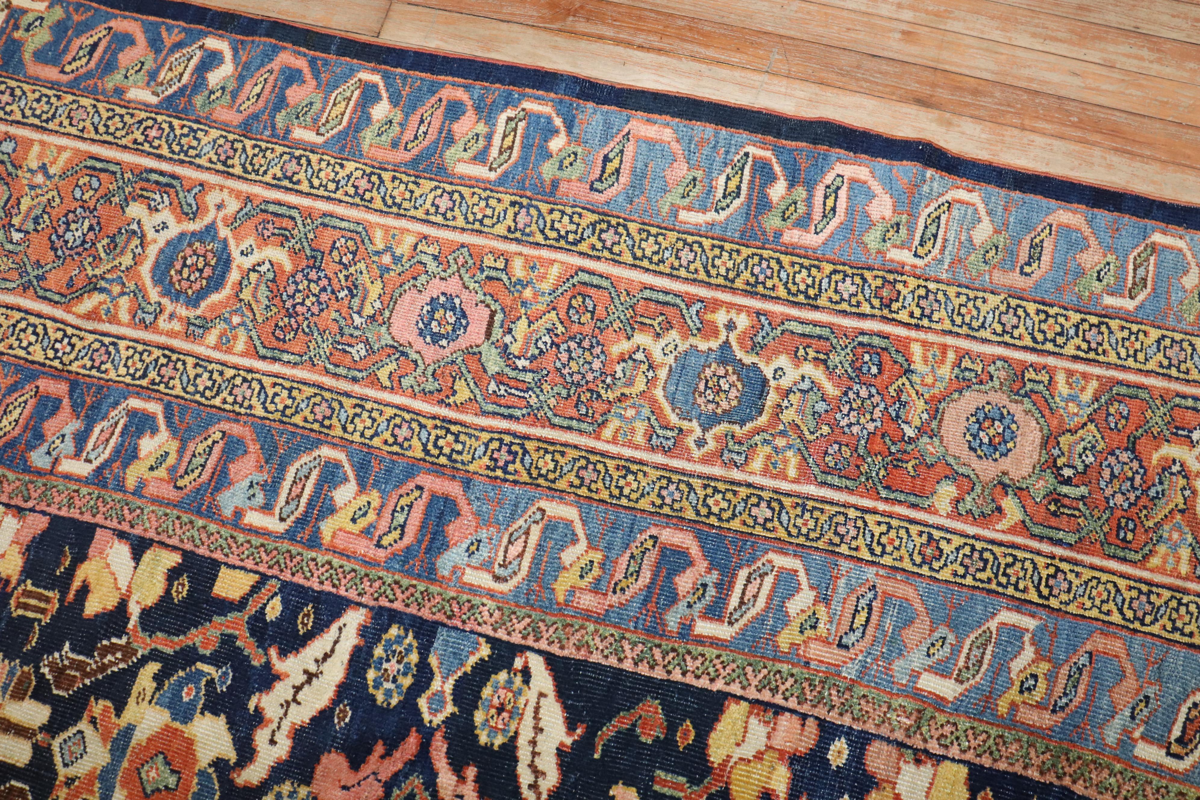 20th Century Zabihi Collection Stunning Blue Antique Persian Mahal Rug For Sale