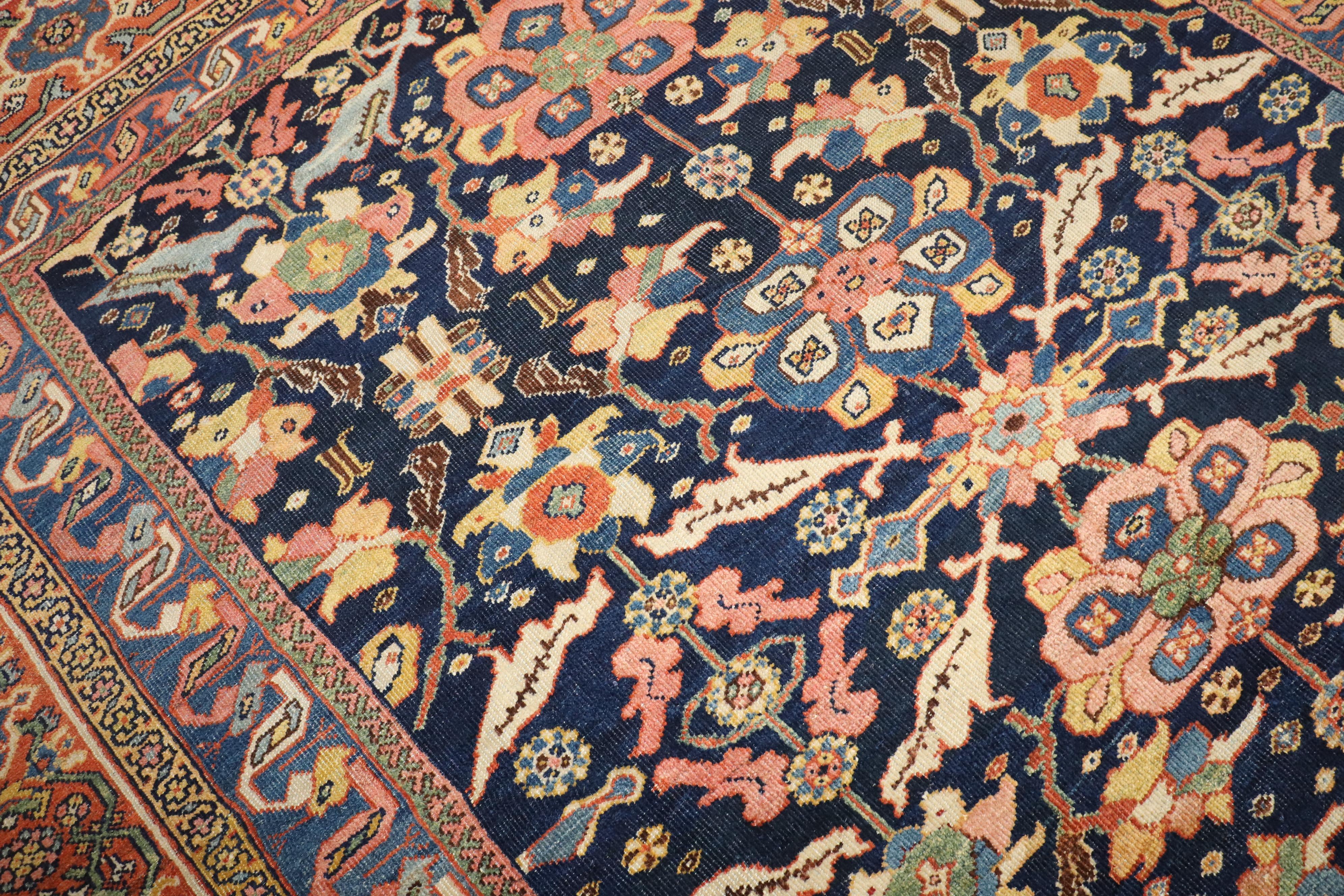 Zabihi Collection Stunning Blue Antique Persian Mahal Rug For Sale 1