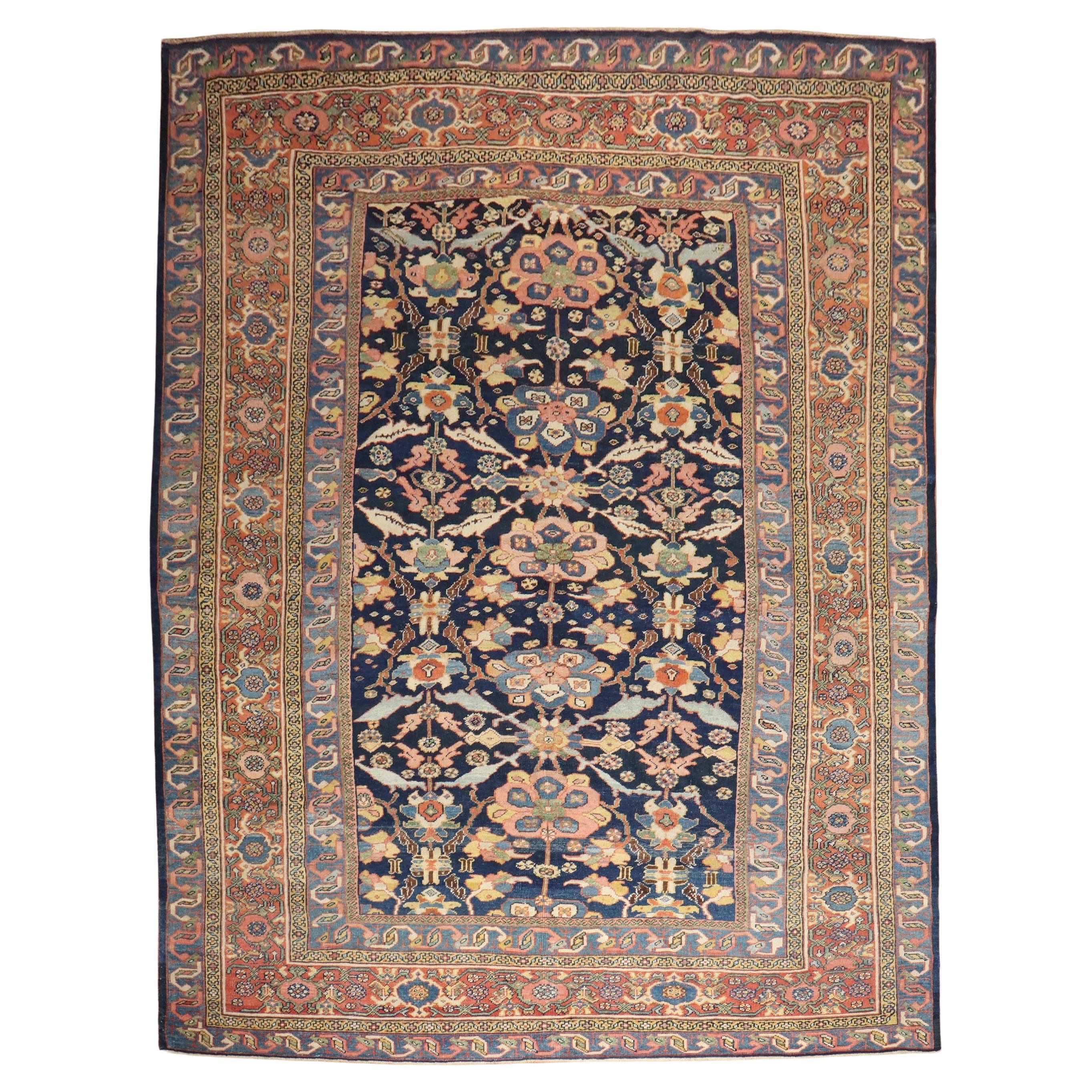 Zabihi Collection Stunning Blue Antique Persian Mahal Rug For Sale