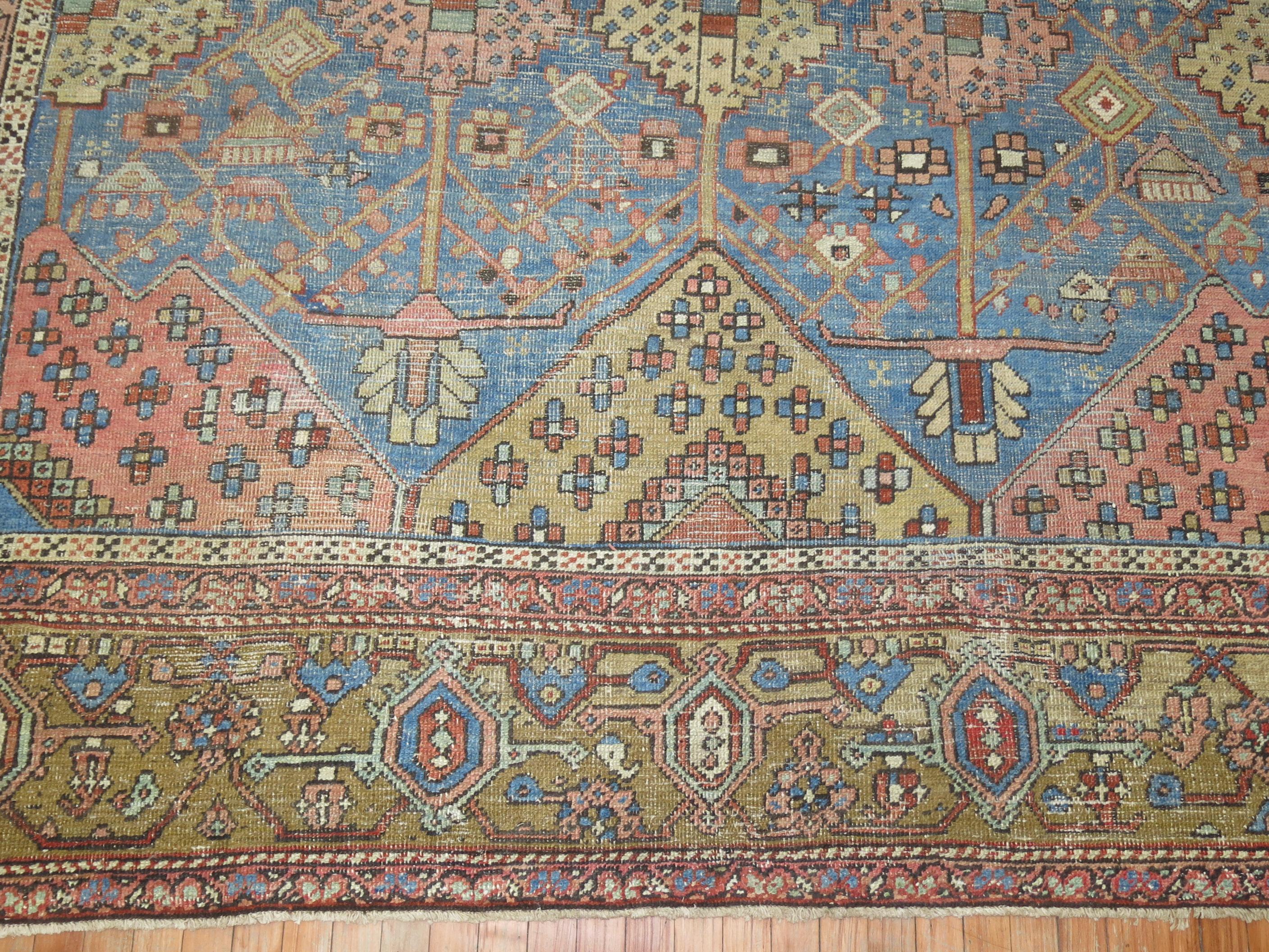 Zabihi Collection Stunning Sky Blue Antique Persian Heriz Rug For Sale 3