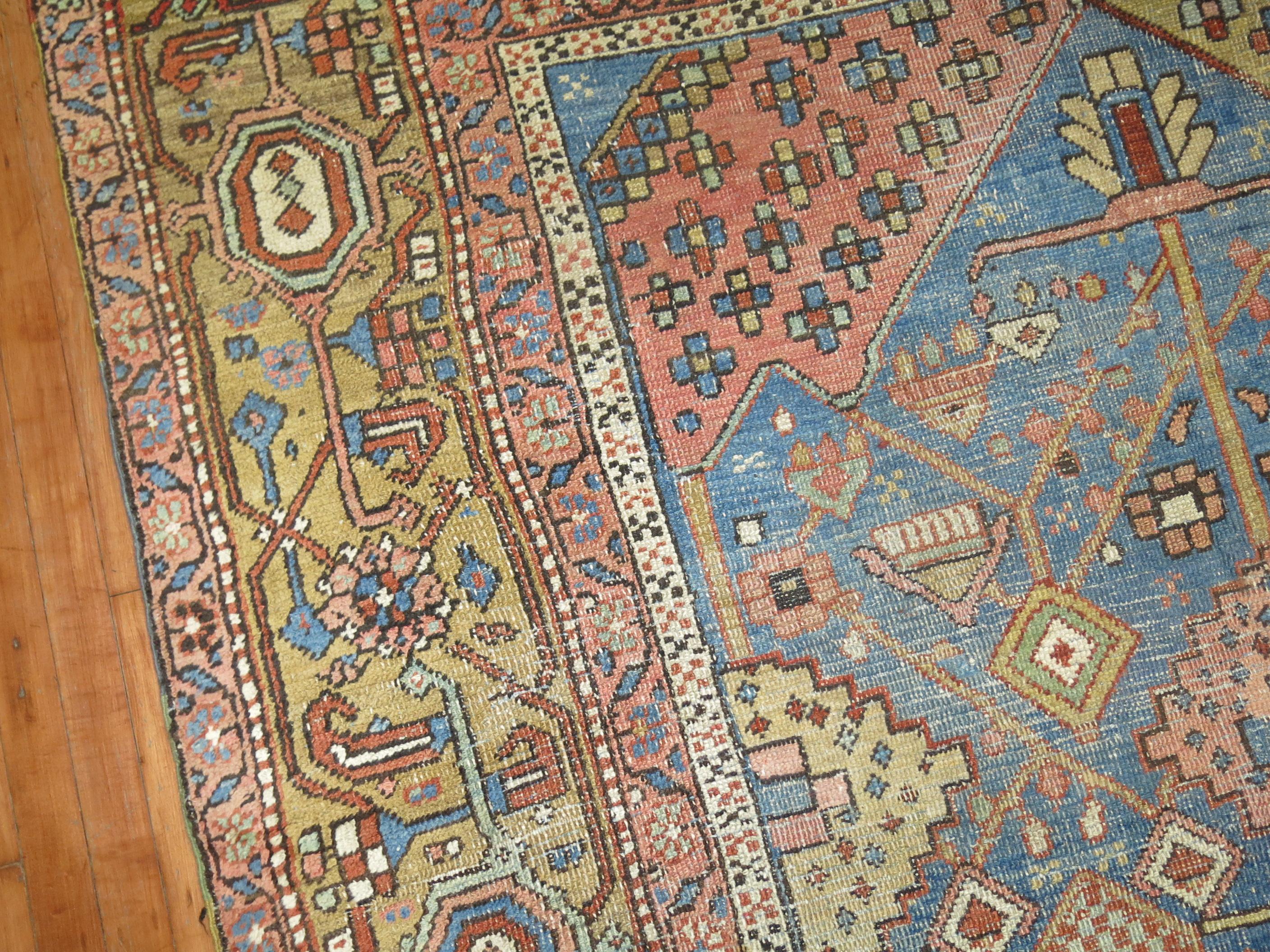 Zabihi Collection Stunning Sky Blue Antique Persian Heriz Rug For Sale 4