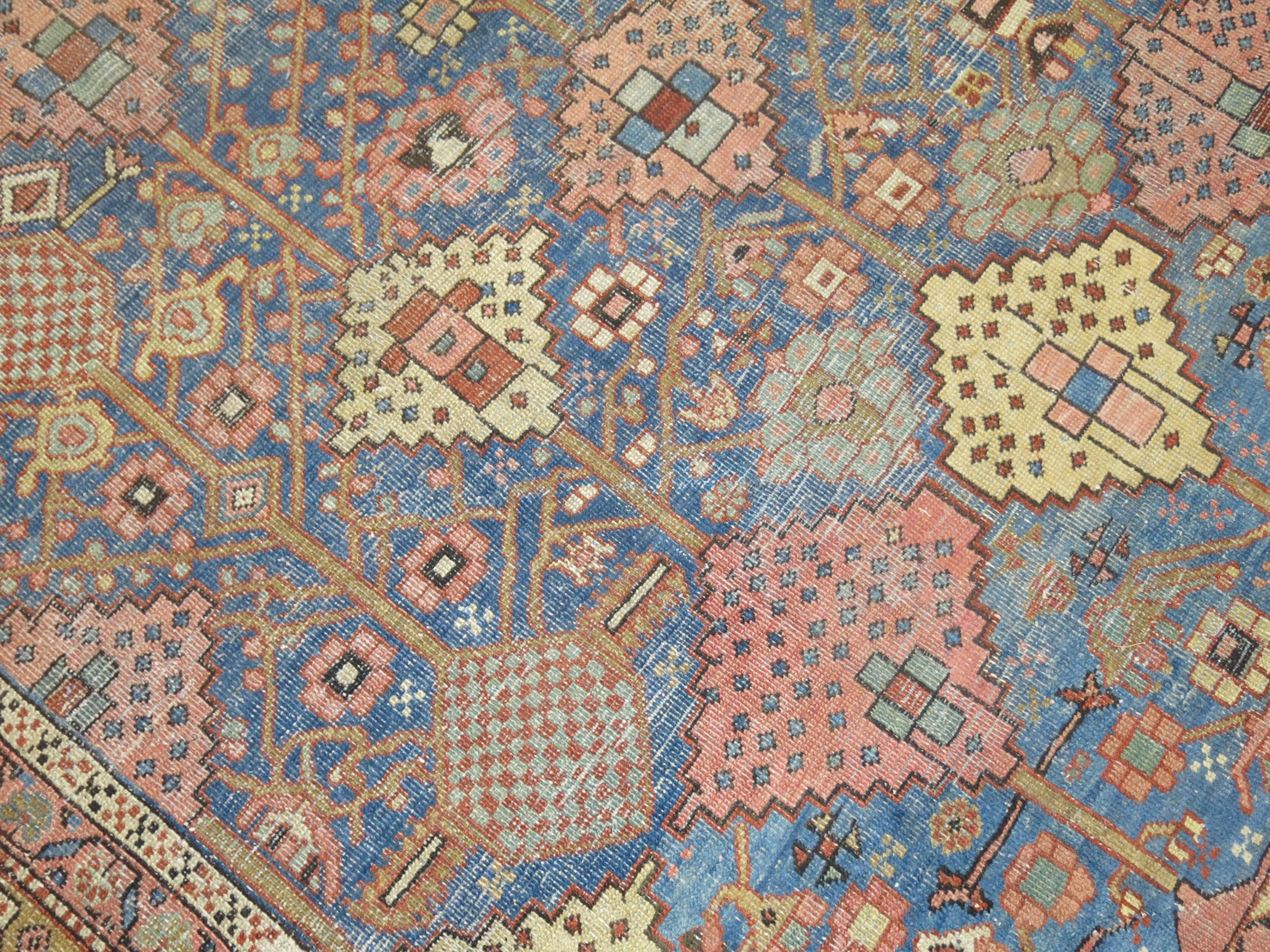 Zabihi Collection Stunning Sky Blue Antique Persian Heriz Rug For Sale 7