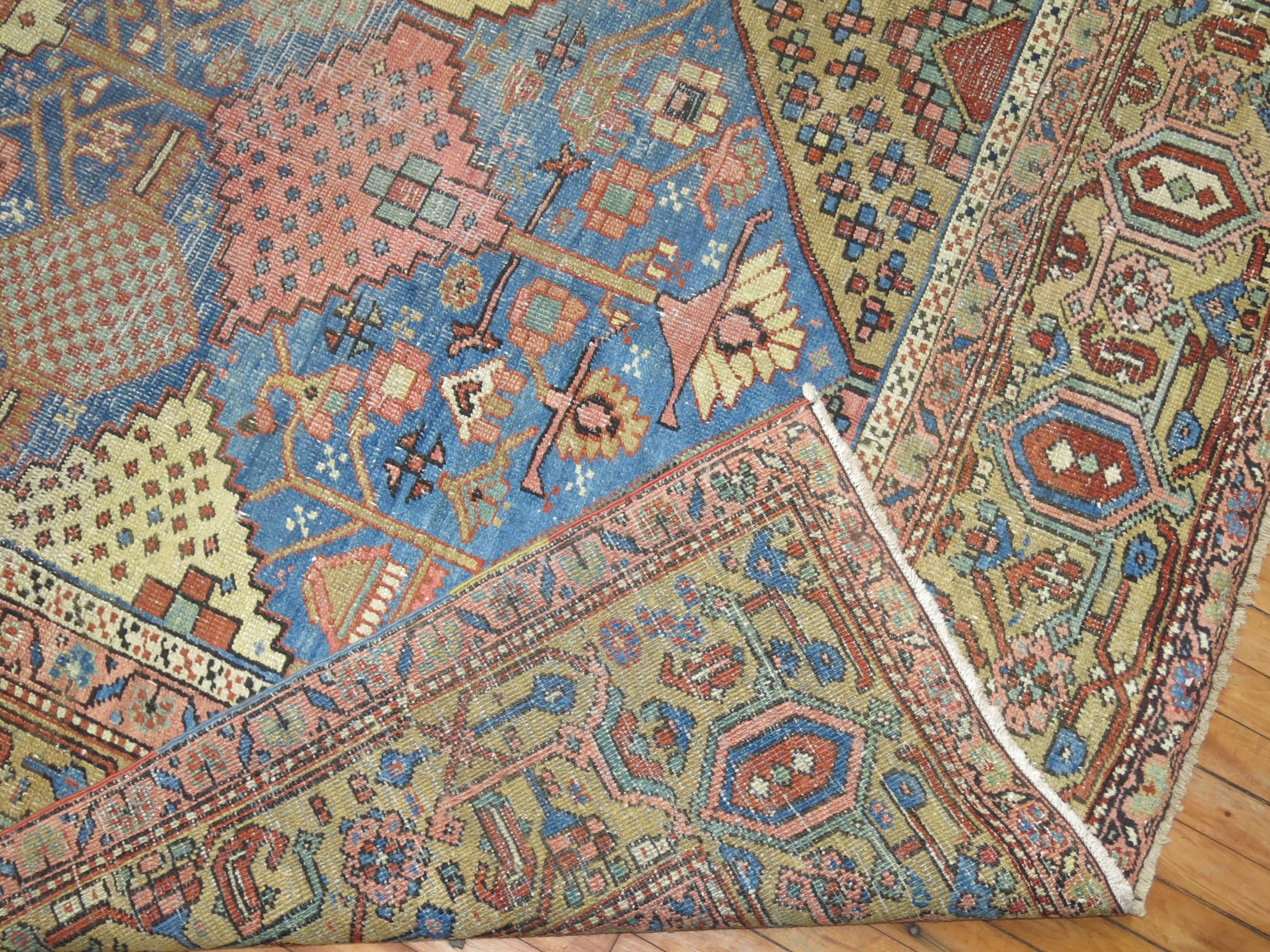 Zabihi Collection Stunning Sky Blue Antique Persian Heriz Rug For Sale 8