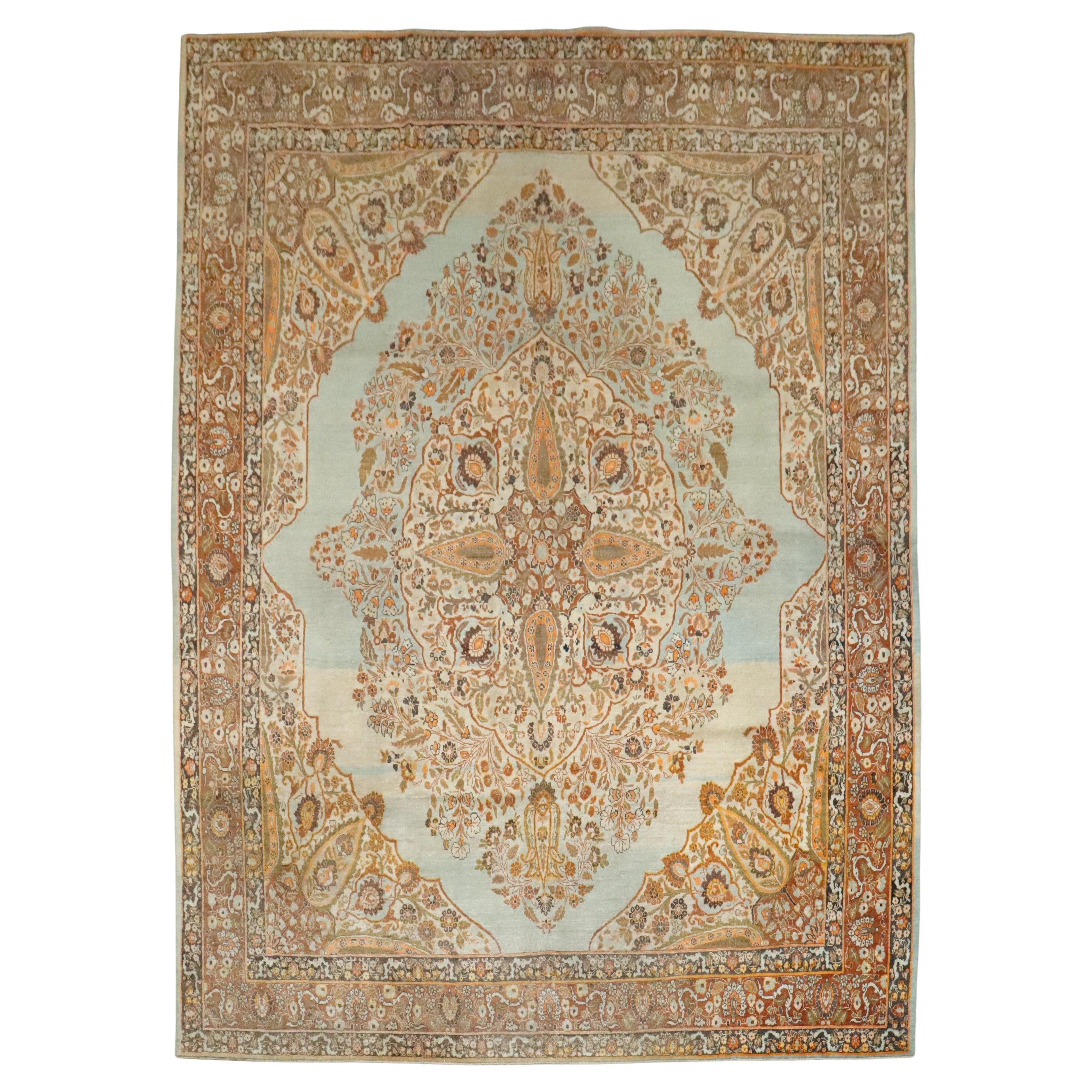 Zabihi Collection Stunning Turquoise Early 20th Century Persian Tabriz Rug For Sale