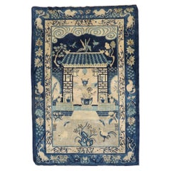Zabihi Collection Tan Blue Color Early 20th Century Antique Chinese Oriental Rug