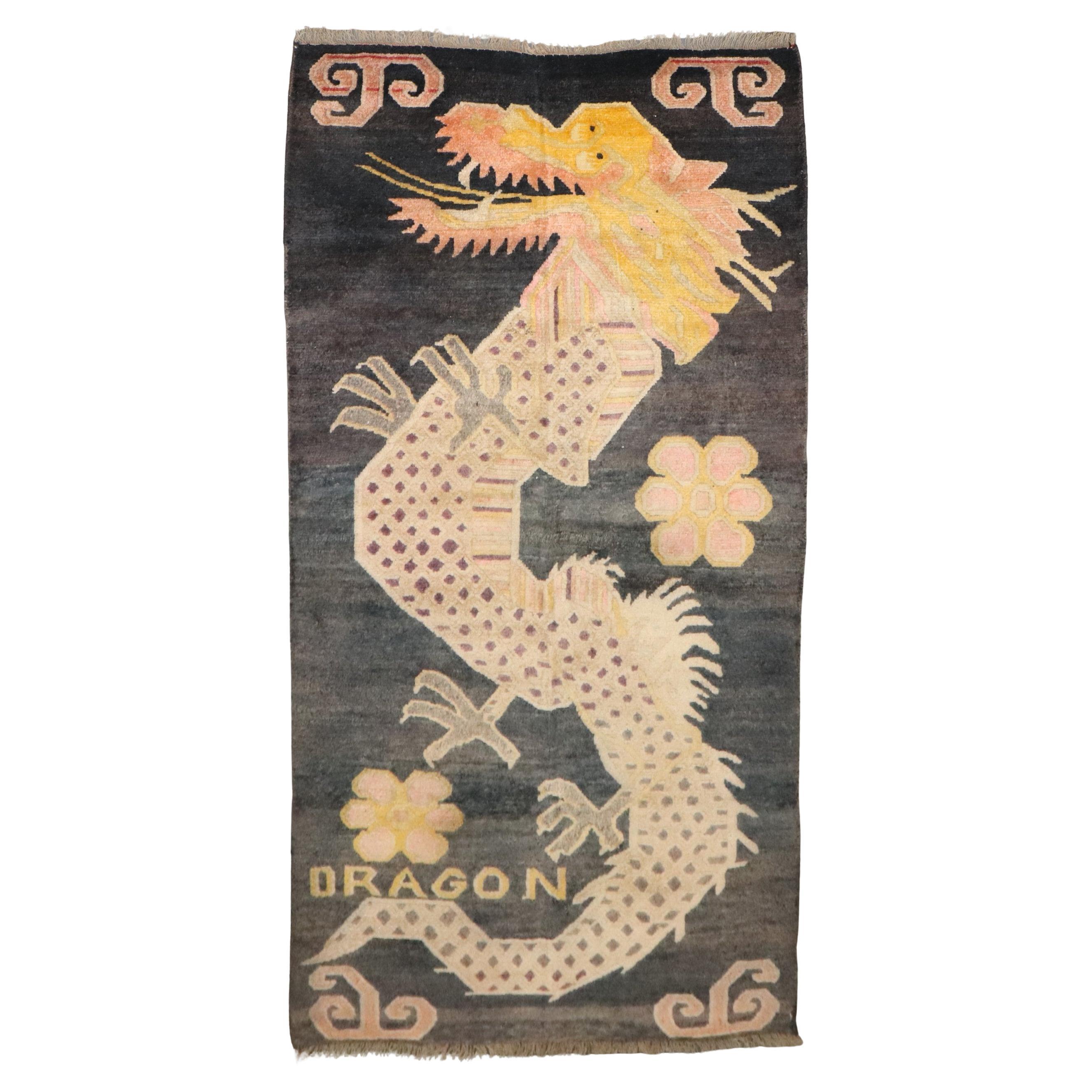 Zabihi Collection Tibetan Phoenix Dragon Vintage Rug