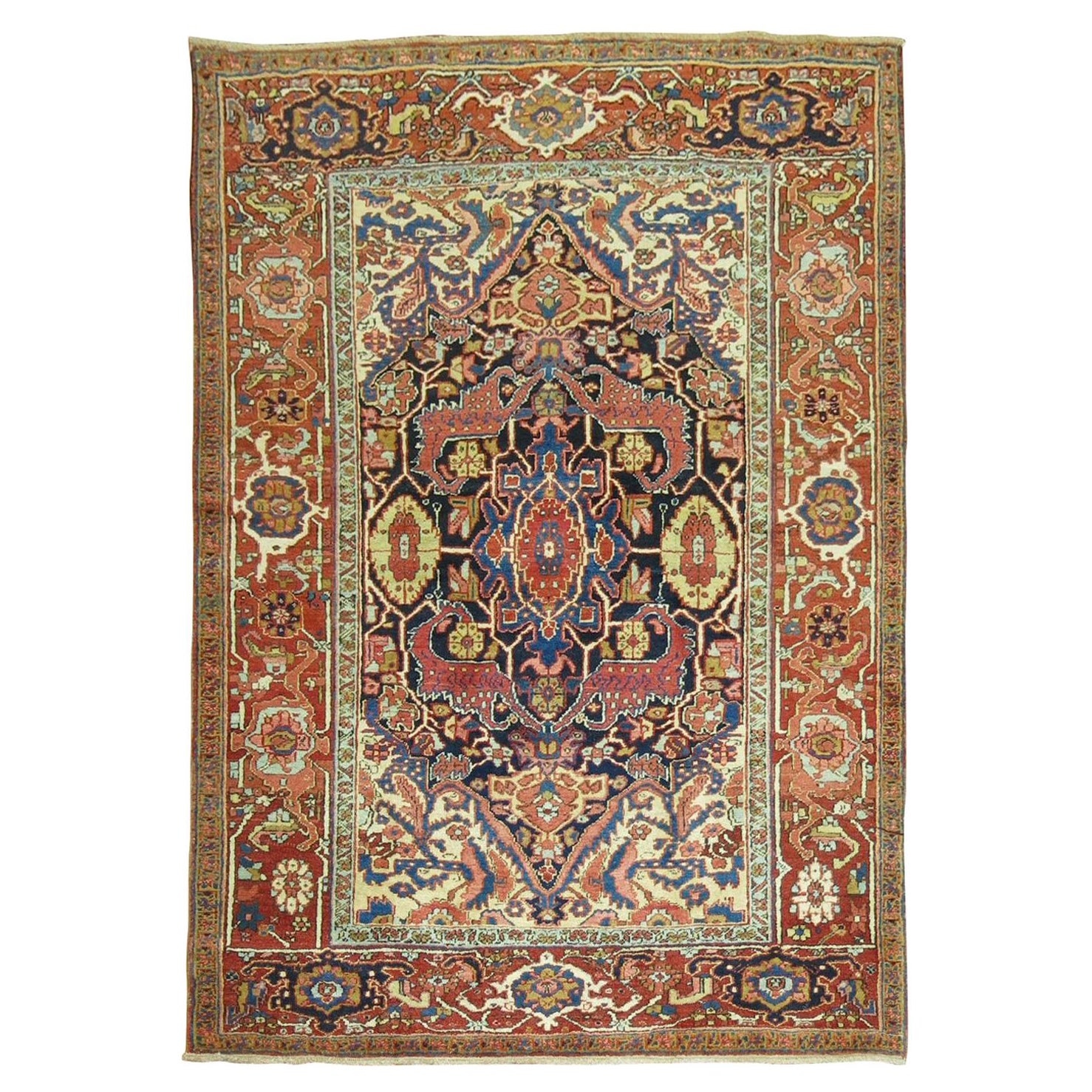 Zabihi Collection Traditional Antique Persian Heriz Rug