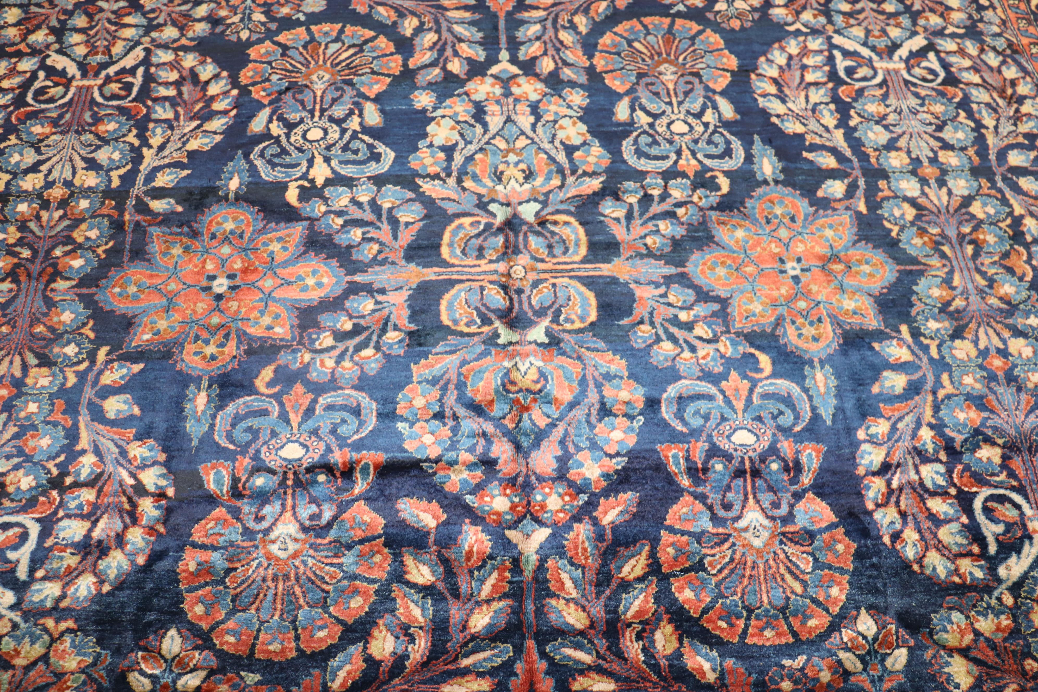 Zabihi Collection Traditional Large Antique NavyBlue Persian Rug For Sale 4