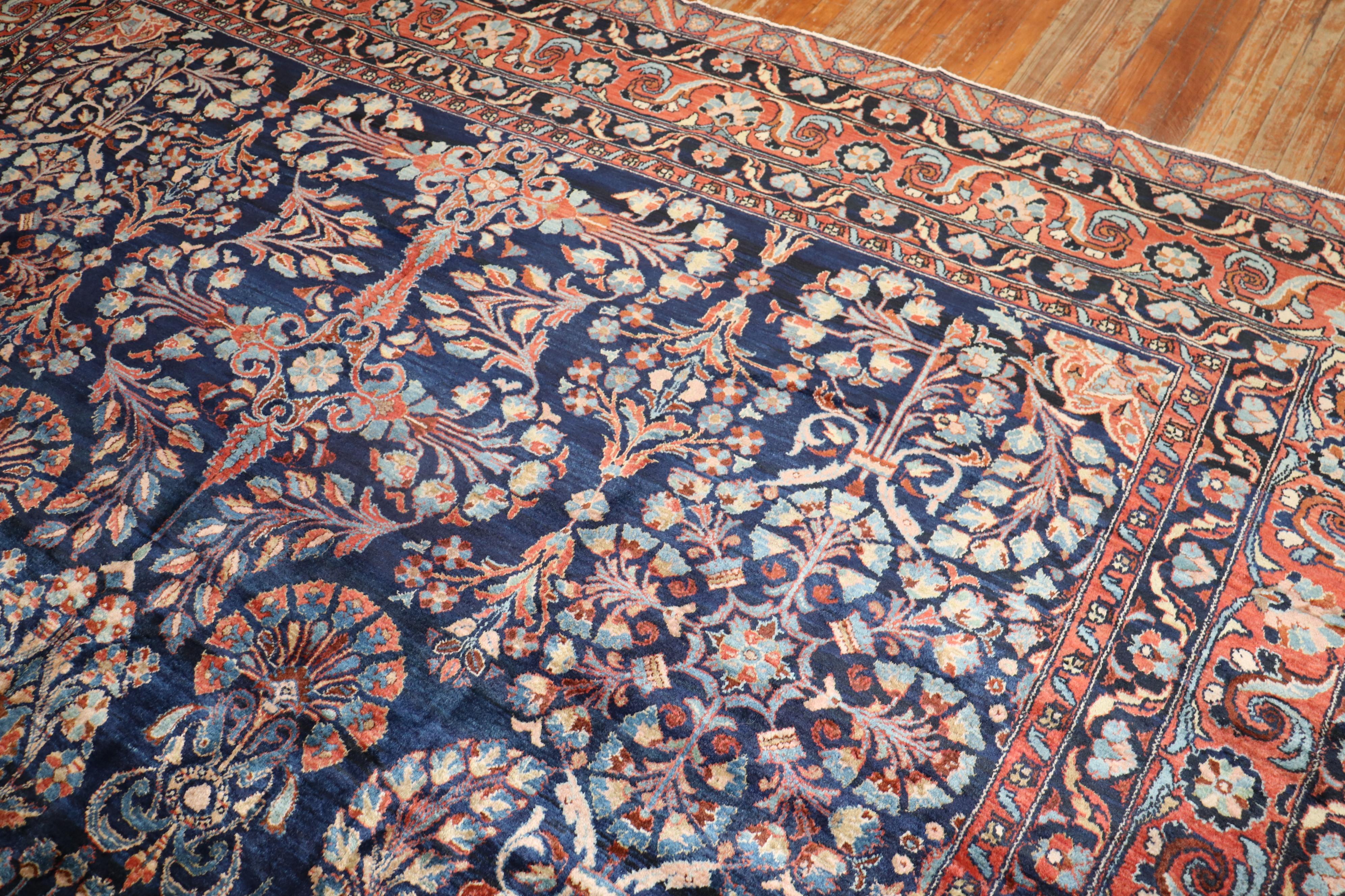 Zabihi Collection Traditional Large Antique NavyBlue Persian Rug For Sale 5