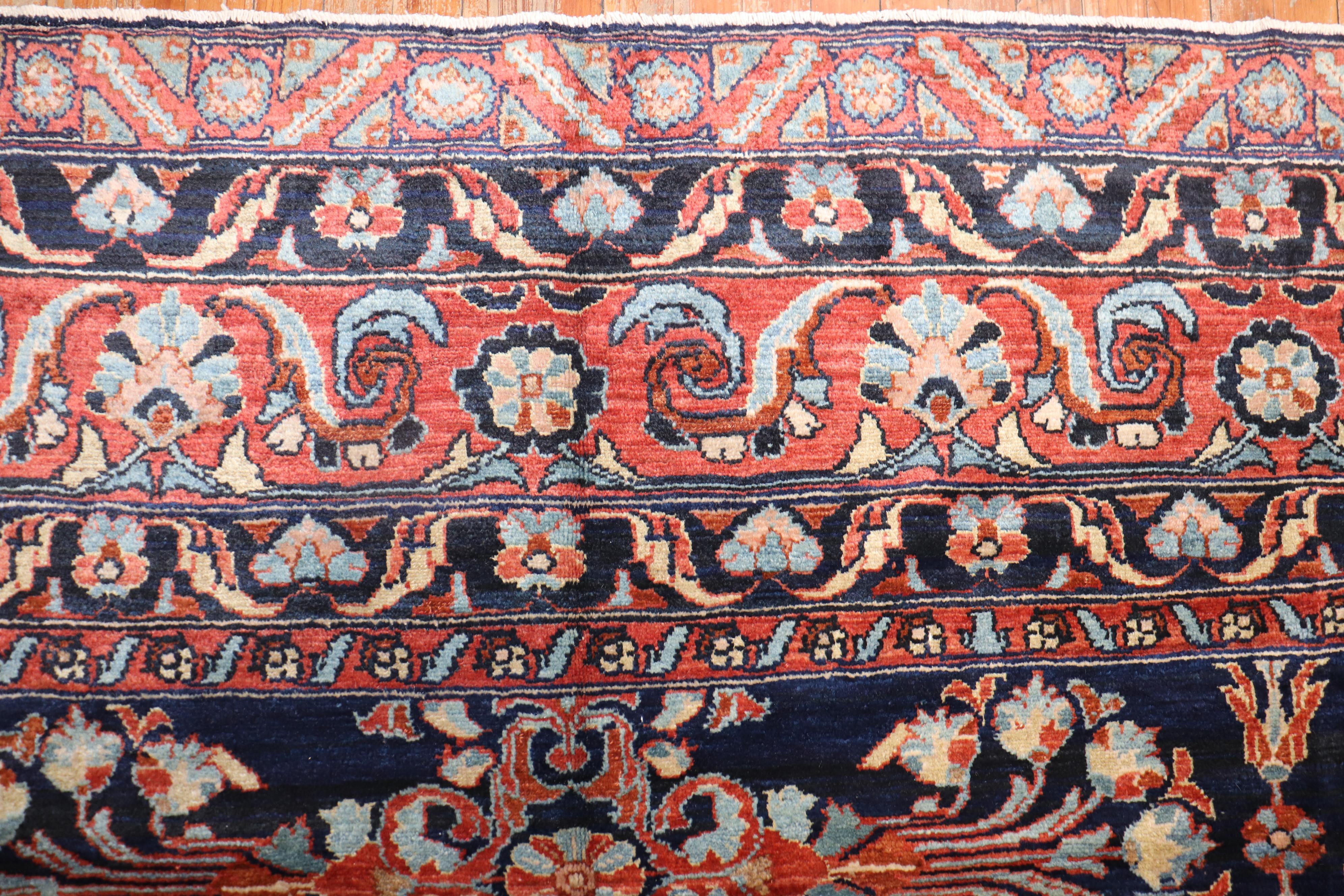 Zabihi Collection Traditional Large Antique NavyBlue Persian Rug For Sale 6