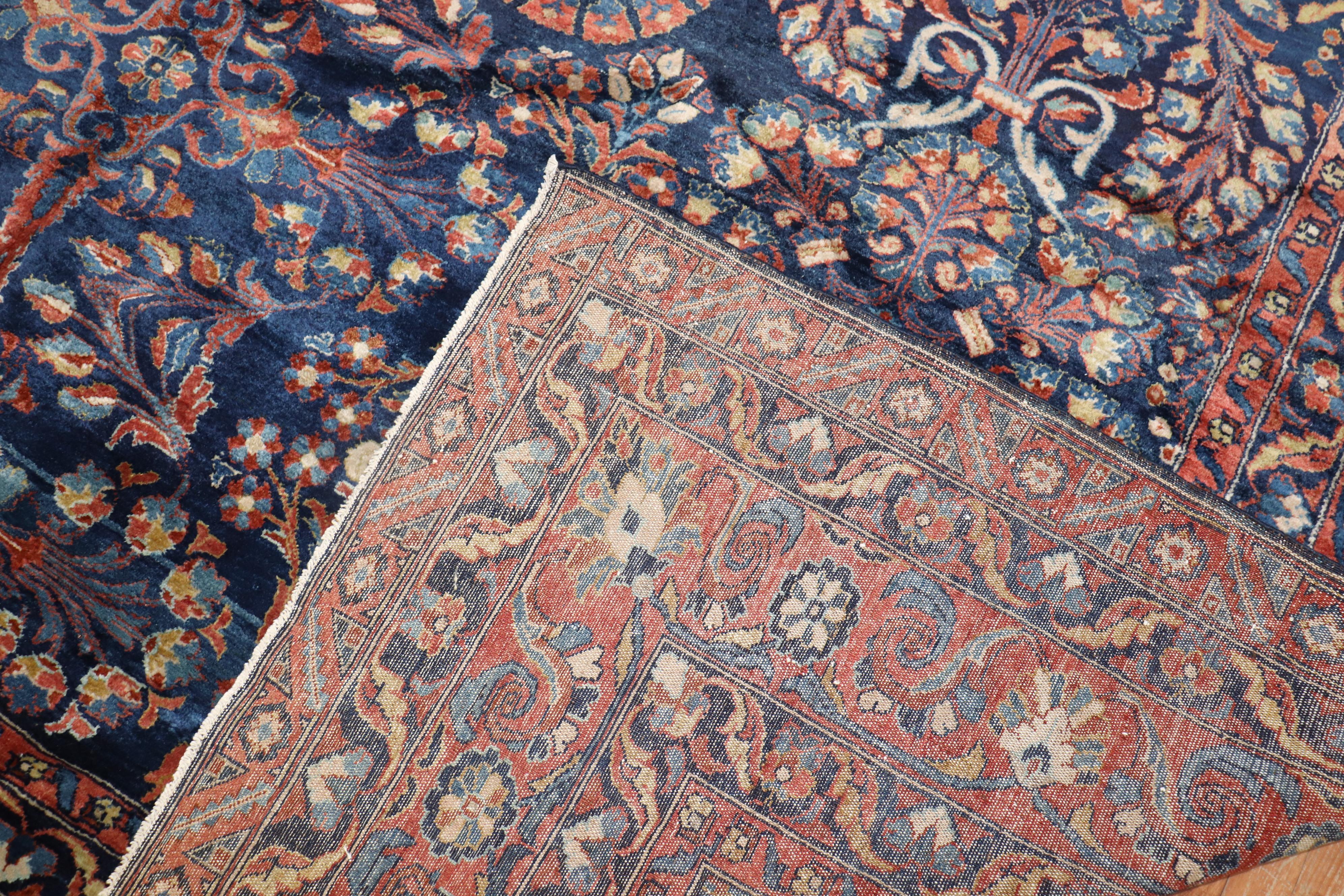 Zabihi Collection Traditional Large Antique NavyBlue Persian Rug For Sale 8