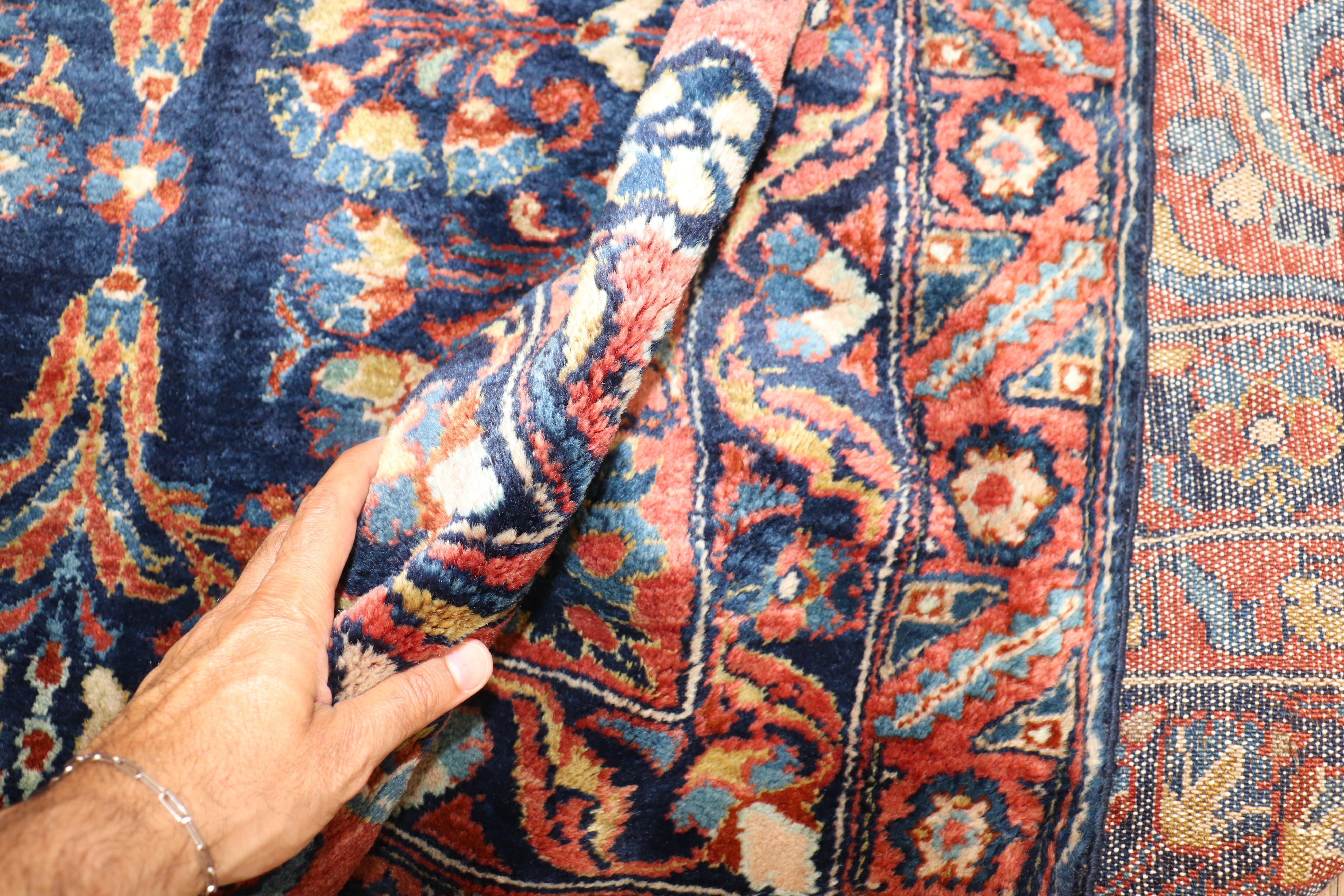 Zabihi Collection Traditional Large Antique NavyBlue Persian Rug For Sale 9