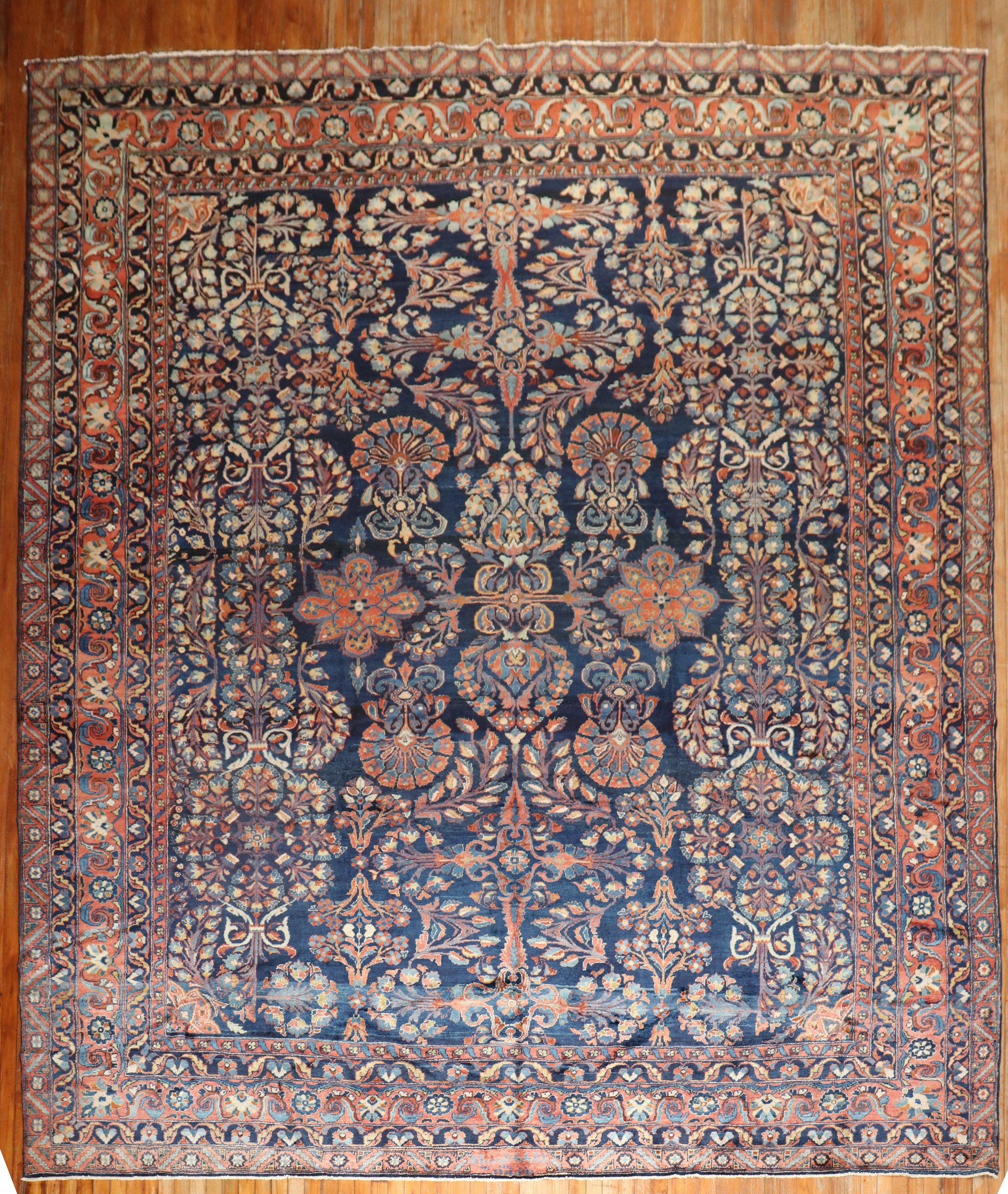 Sultanabad Zabihi Collection Traditional Large Antique NavyBlue Persian Rug For Sale