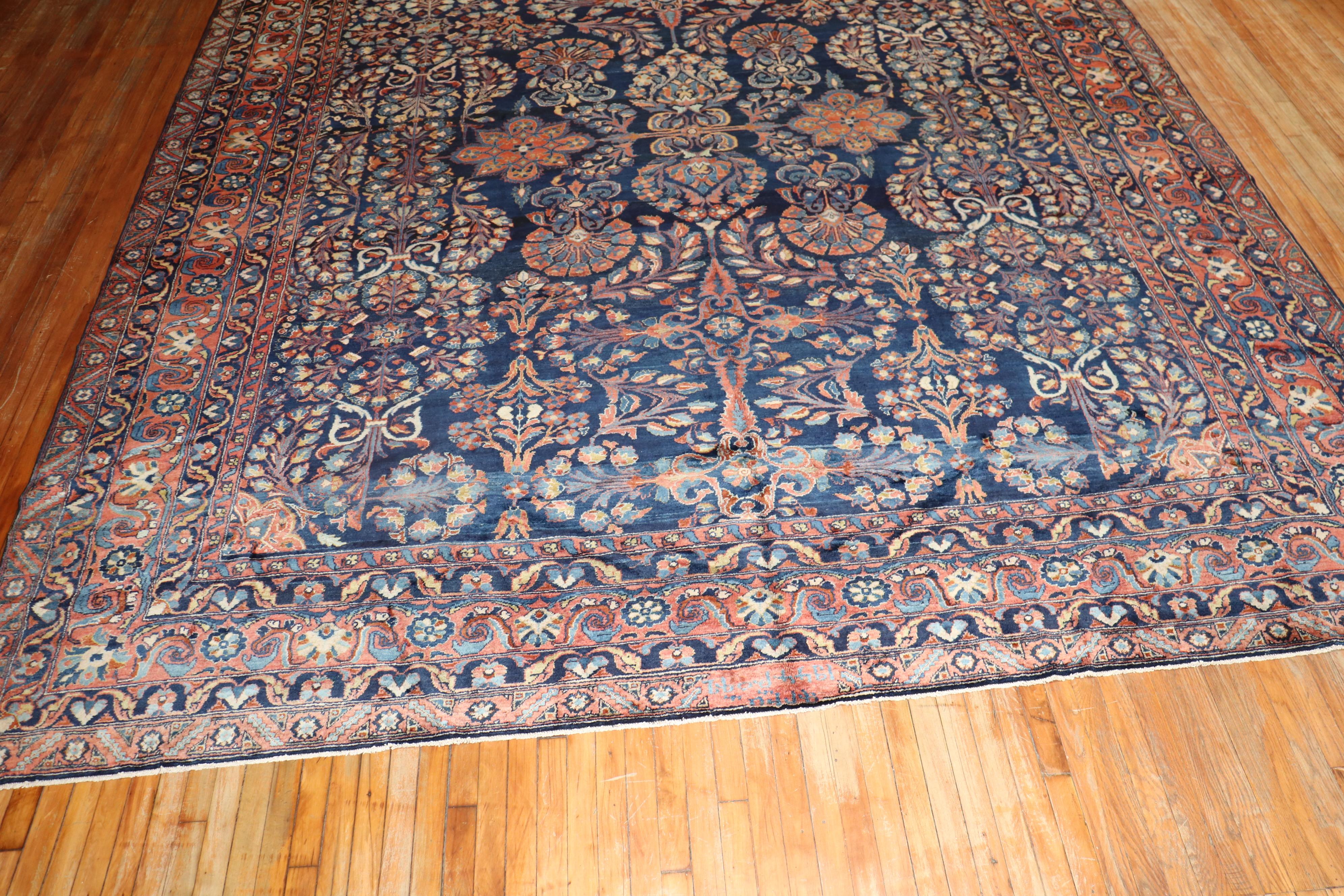 Zabihi Collection Traditional Large Antique NavyBlue Persian Rug In Good Condition For Sale In New York, NY