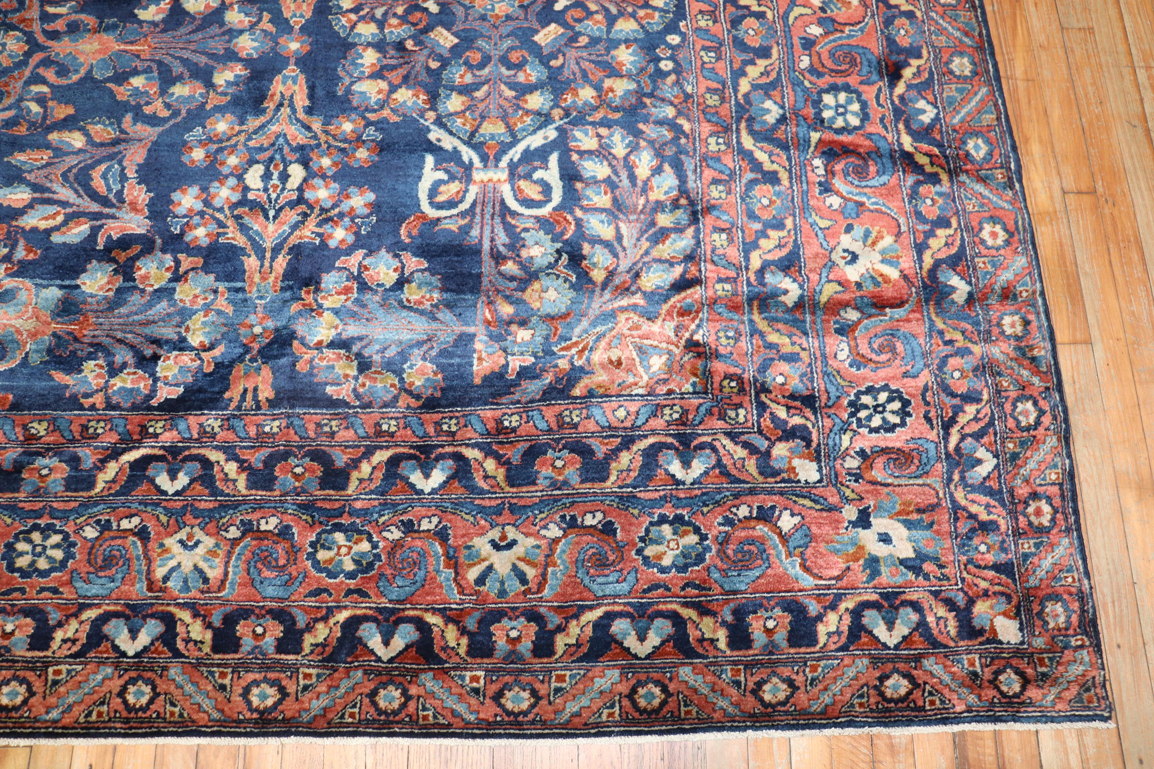 20th Century Zabihi Collection Traditional Large Antique NavyBlue Persian Rug For Sale