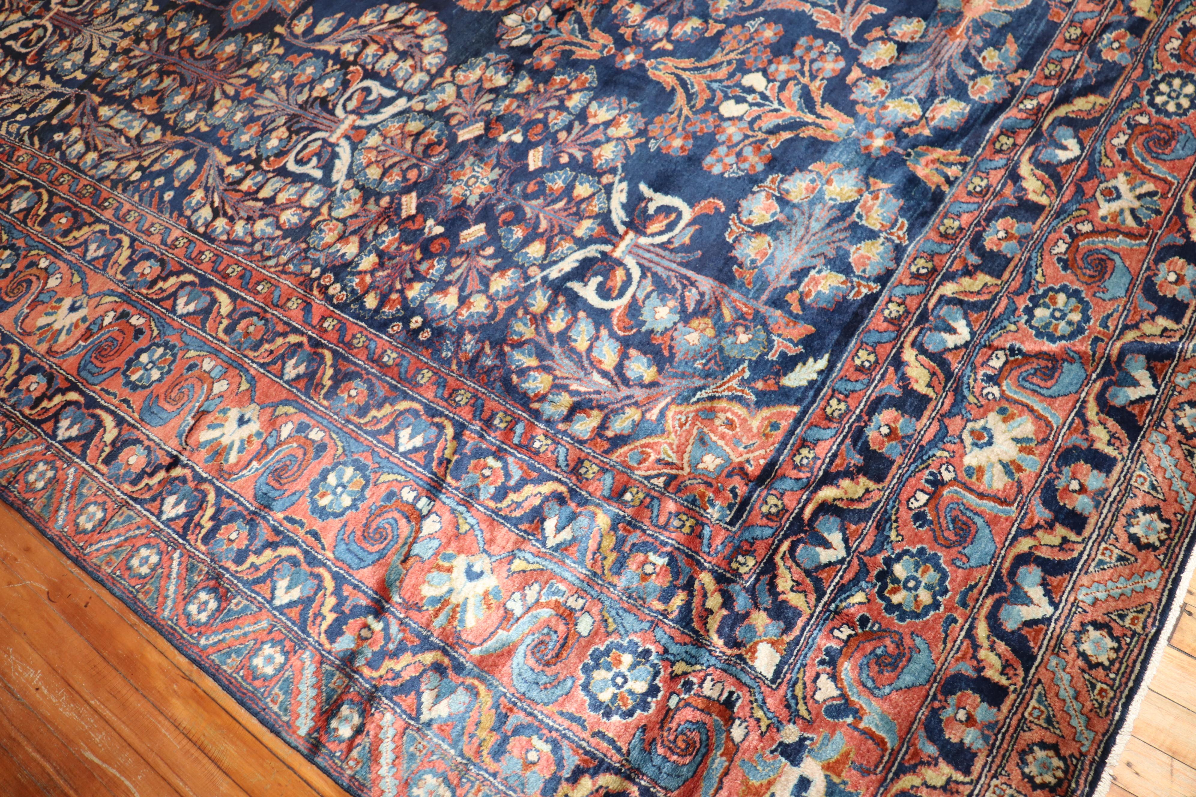 Zabihi Collection Traditional Large Antique NavyBlue Persian Rug For Sale 1