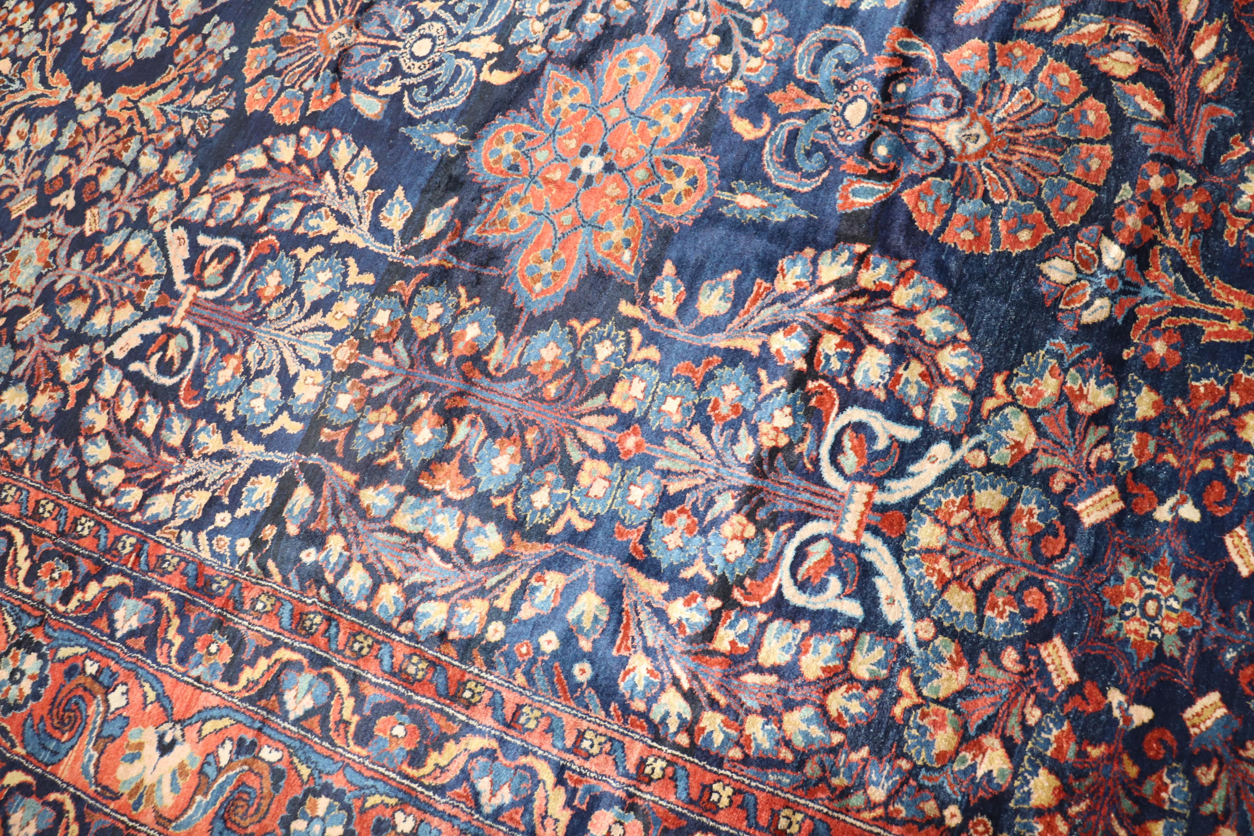 Zabihi Collection Traditional Large Antique NavyBlue Persian Rug For Sale 2