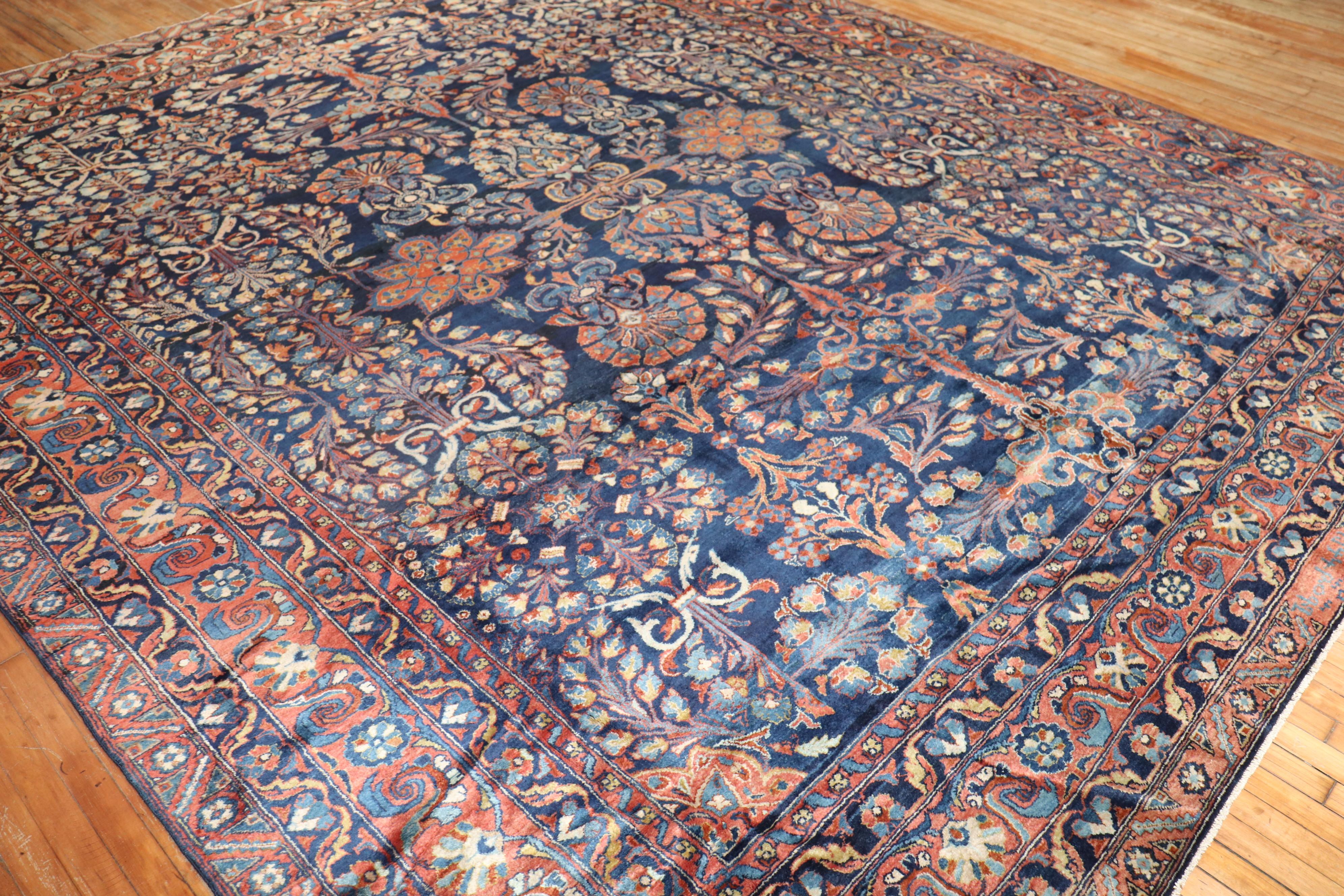 Zabihi Collection Traditional Large Antique NavyBlue Persian Rug For Sale 3