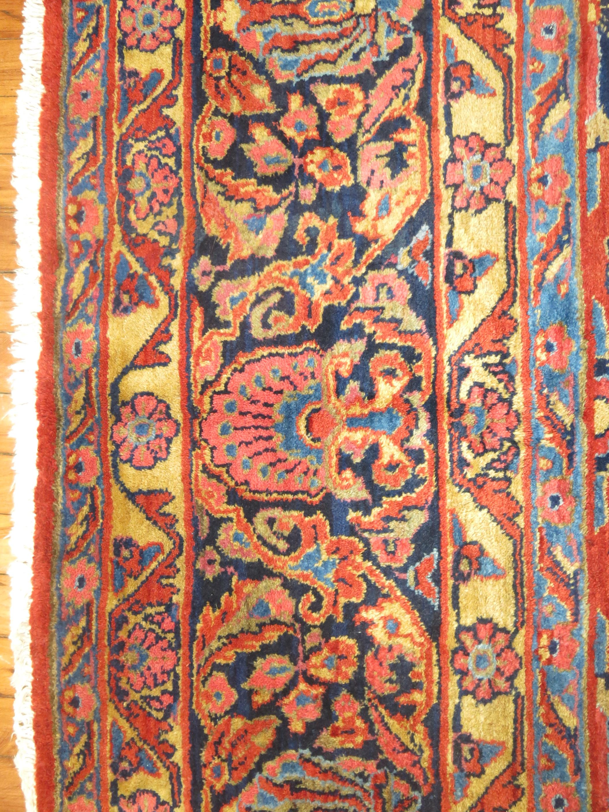 Zabihi Collection Traditional Large Antique Red Blue Persian Rug For Sale 5