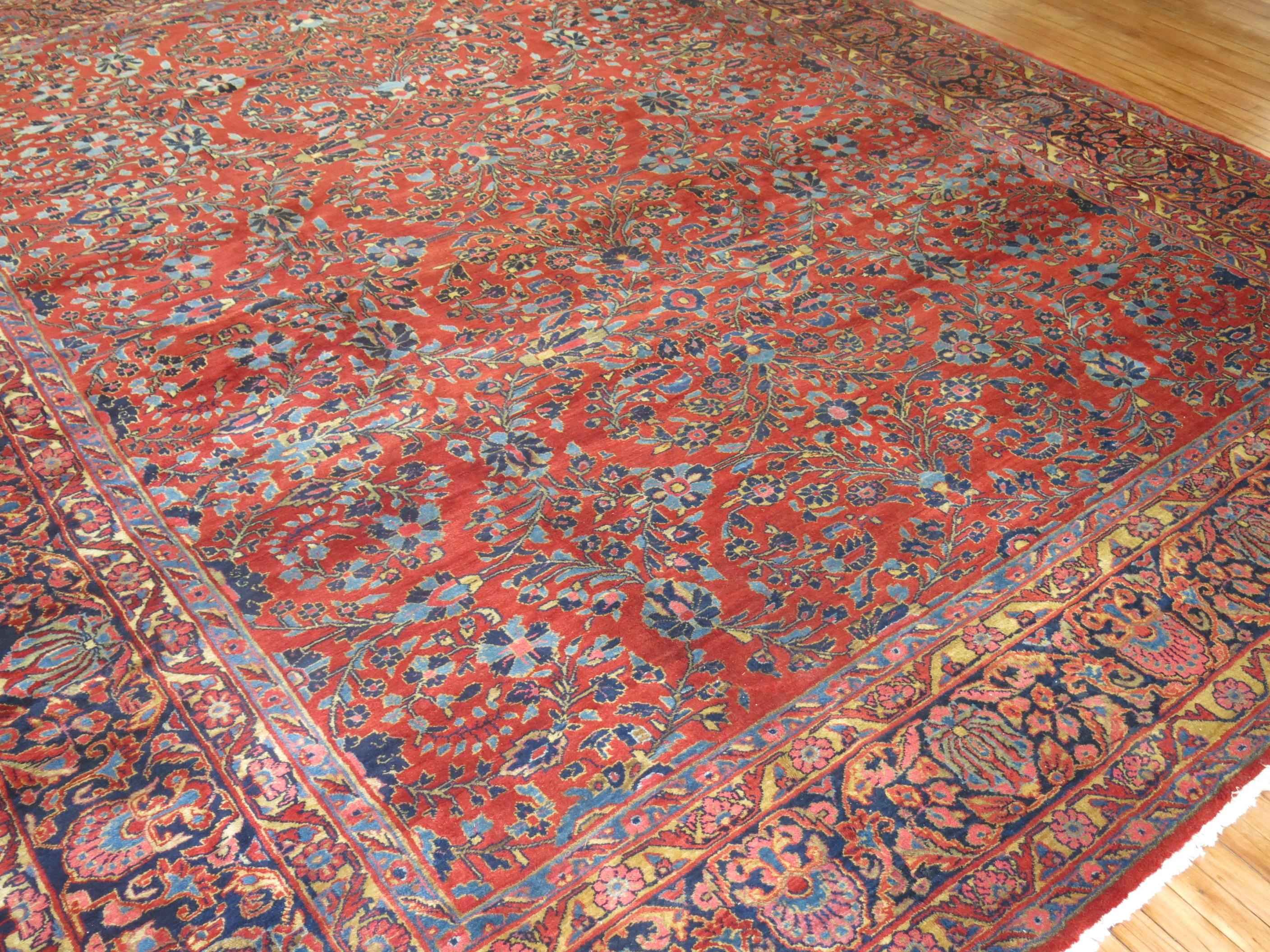 early 20th-century Persian Mehraban red and blue room-size square rug

Details
rug no.	r4138
size	11' 1