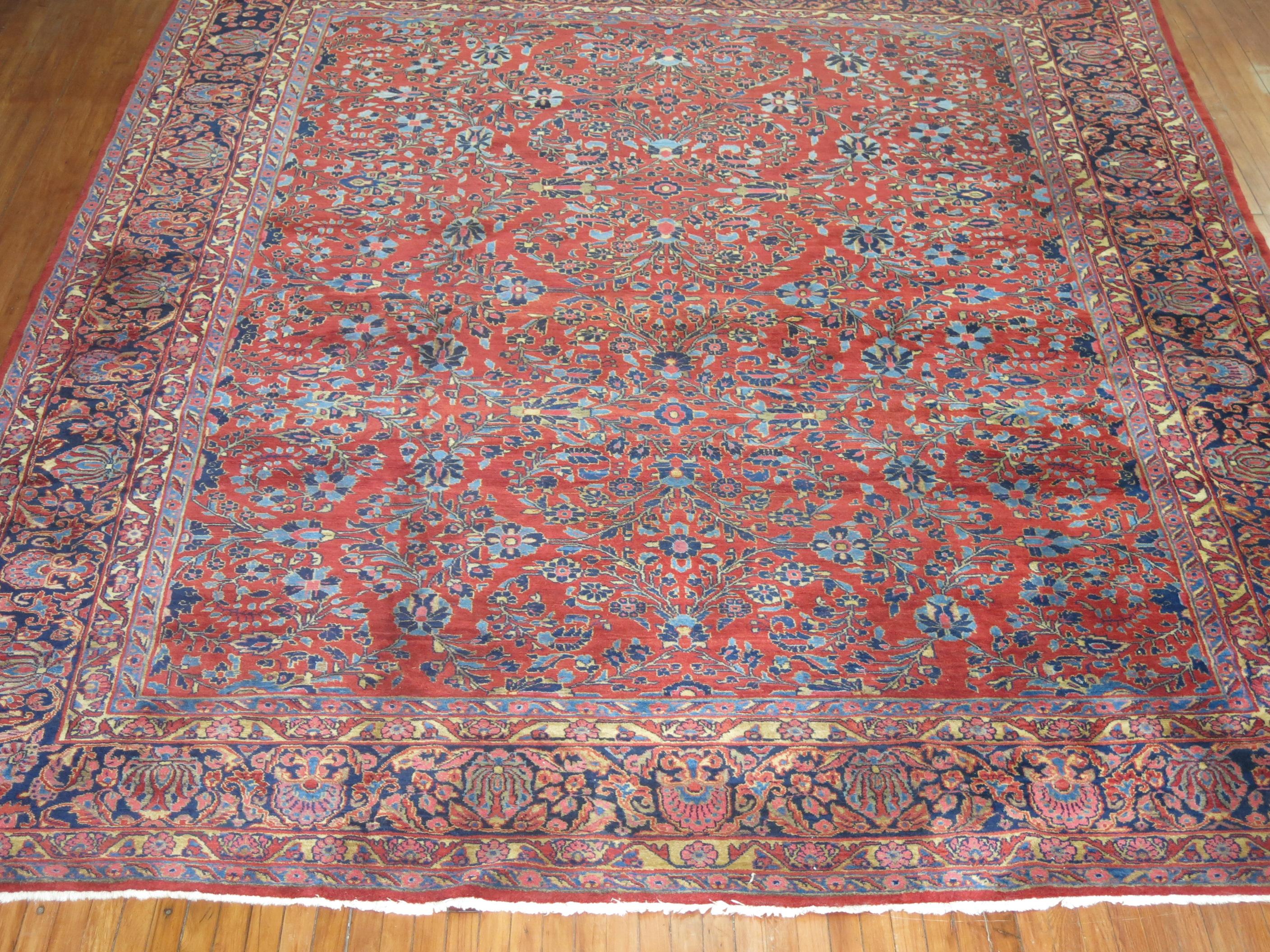 Zabihi Collection Traditional Large Antique Red Blue Persian Rug In Good Condition For Sale In New York, NY