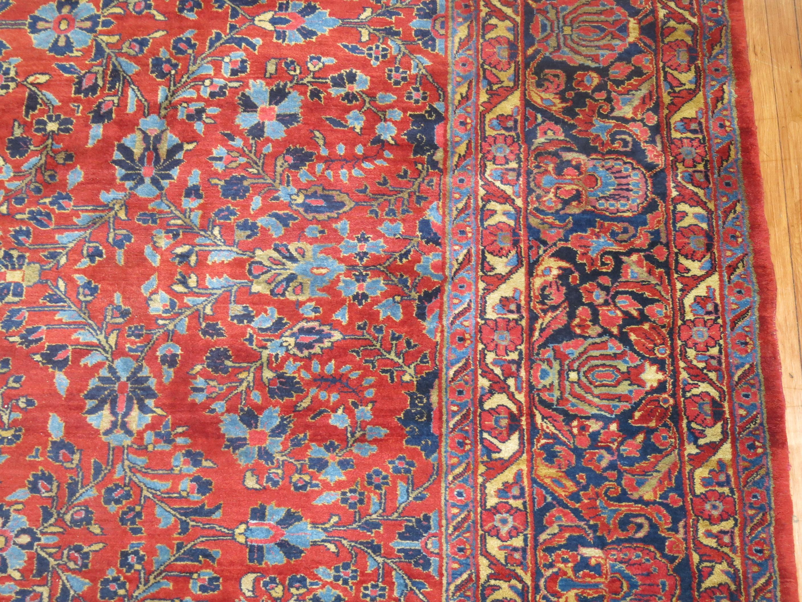 20th Century Zabihi Collection Traditional Large Antique Red Blue Persian Rug For Sale