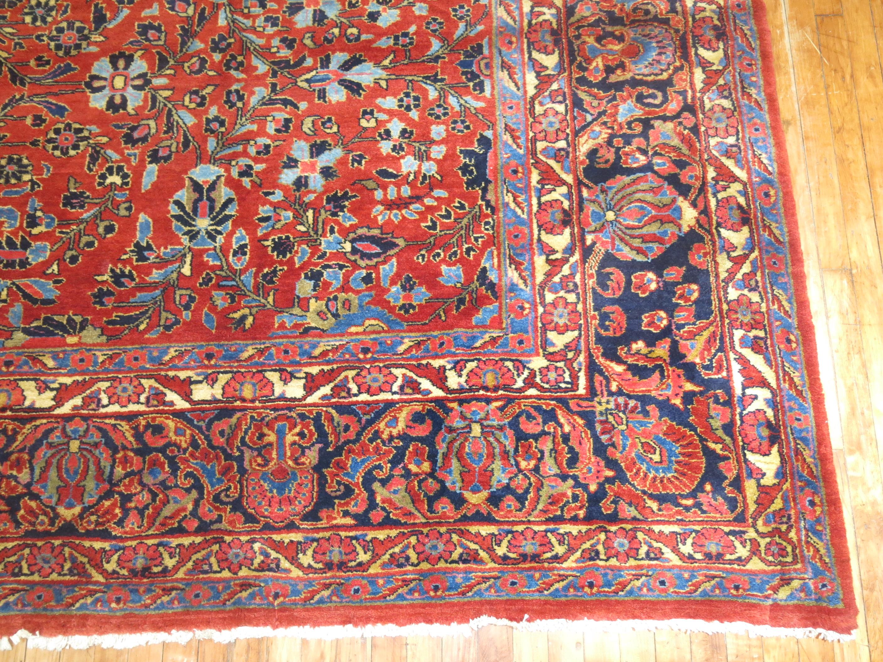 Zabihi Collection Traditional Large Antique Red Blue Persian Rug For Sale 1