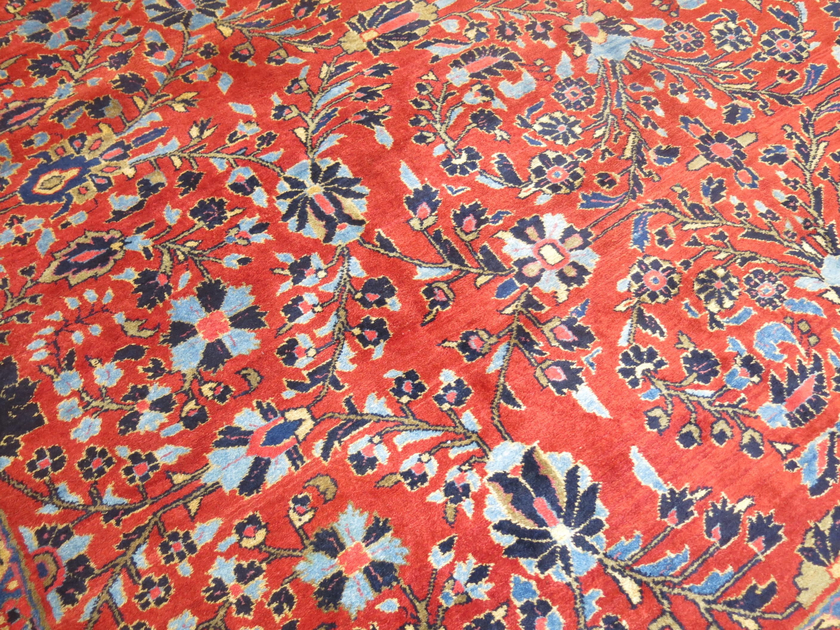 Zabihi Collection Traditional Large Antique Red Blue Persian Rug For Sale 3