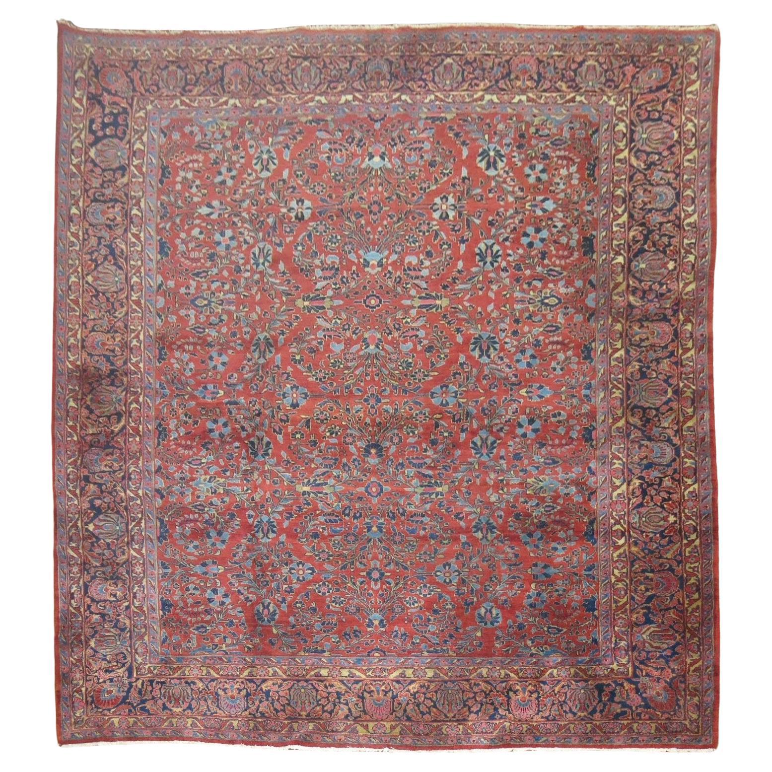 Zabihi Collection Traditional Large Antique Red Blue Persian Rug For Sale