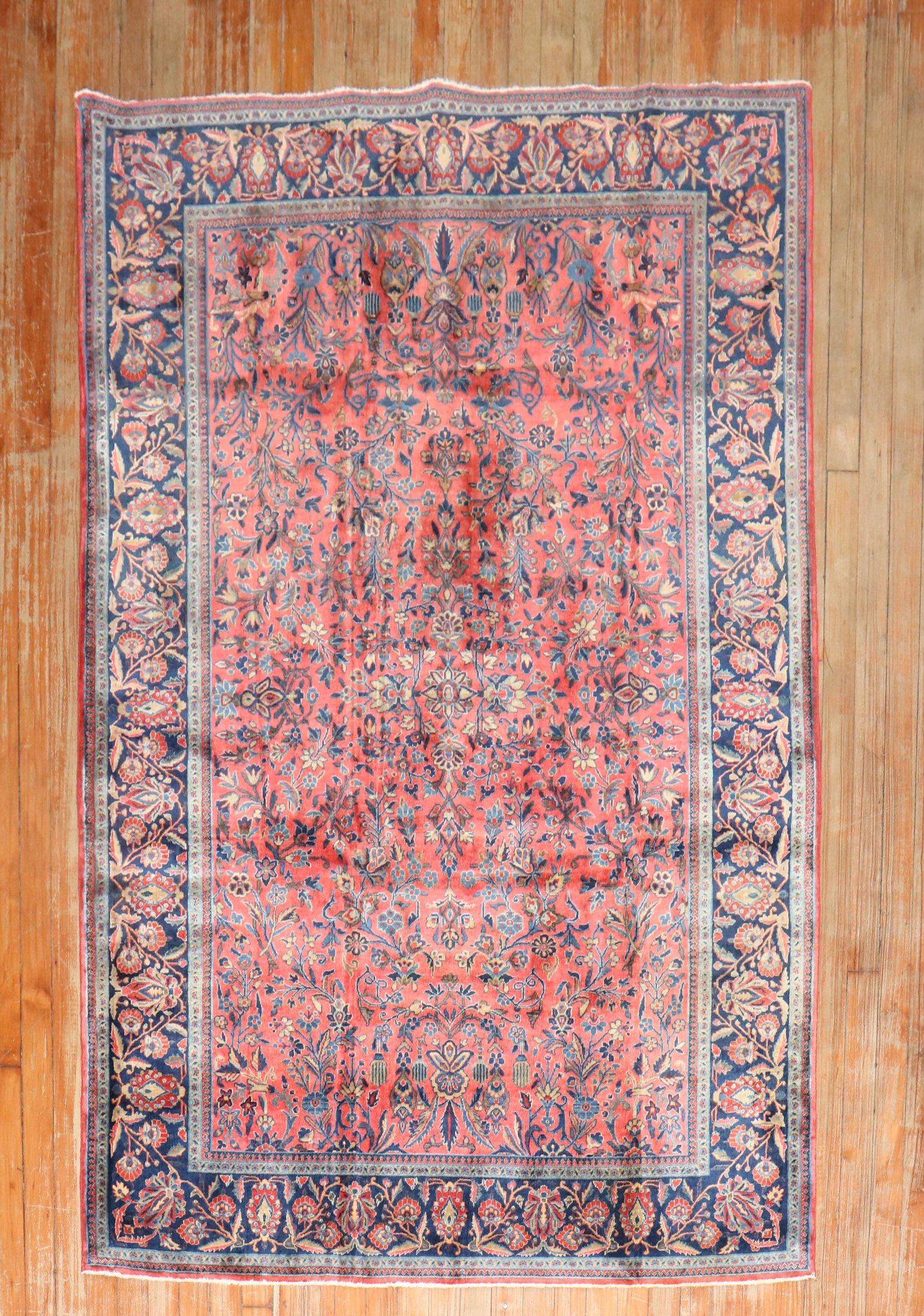 Beautiful Persian Kashan Accent size hand-woven with manchester wool in the prettiest reds and blues

Measures: 4'5” x 6'7”

The best 19th century and turn-of-the-20th century Kashan carpets, be they of the Manchester wool type or the Mohtasham