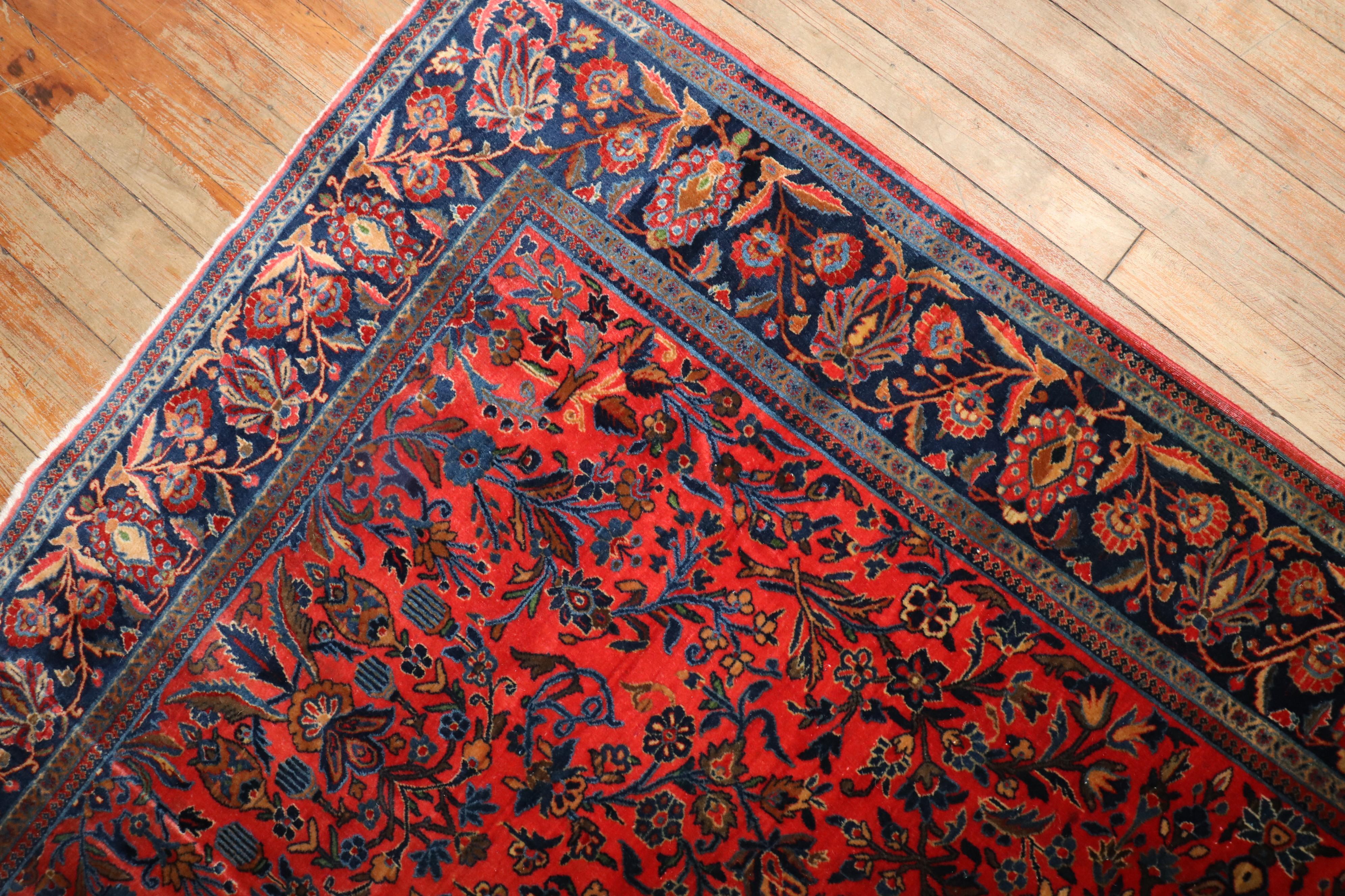 Hand-Woven Zabihi Collection Traditional Manchester Wool Antique Kashan Rug For Sale