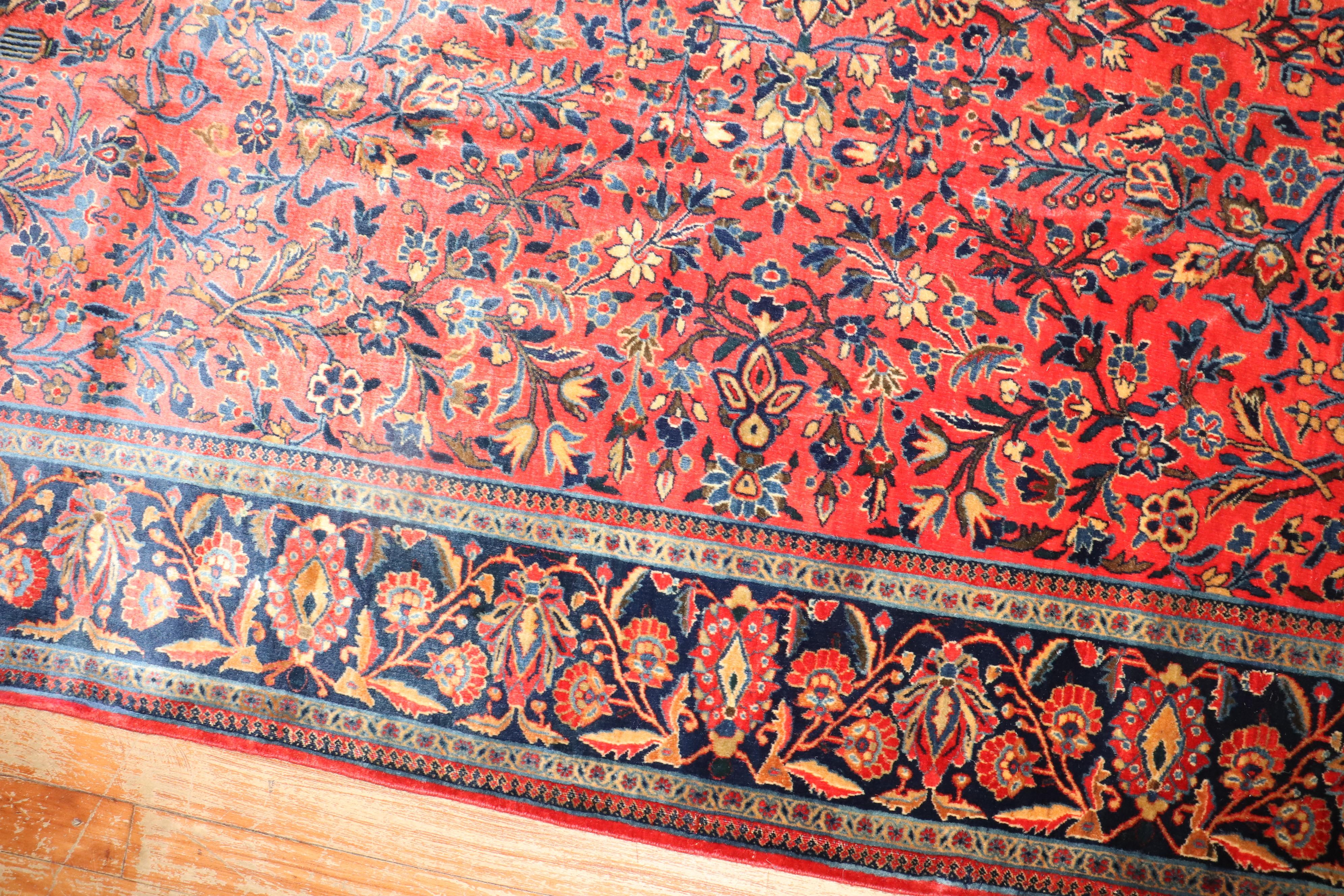 Zabihi Collection Traditional Manchester Wool Antique Kashan Rug In Good Condition For Sale In New York, NY