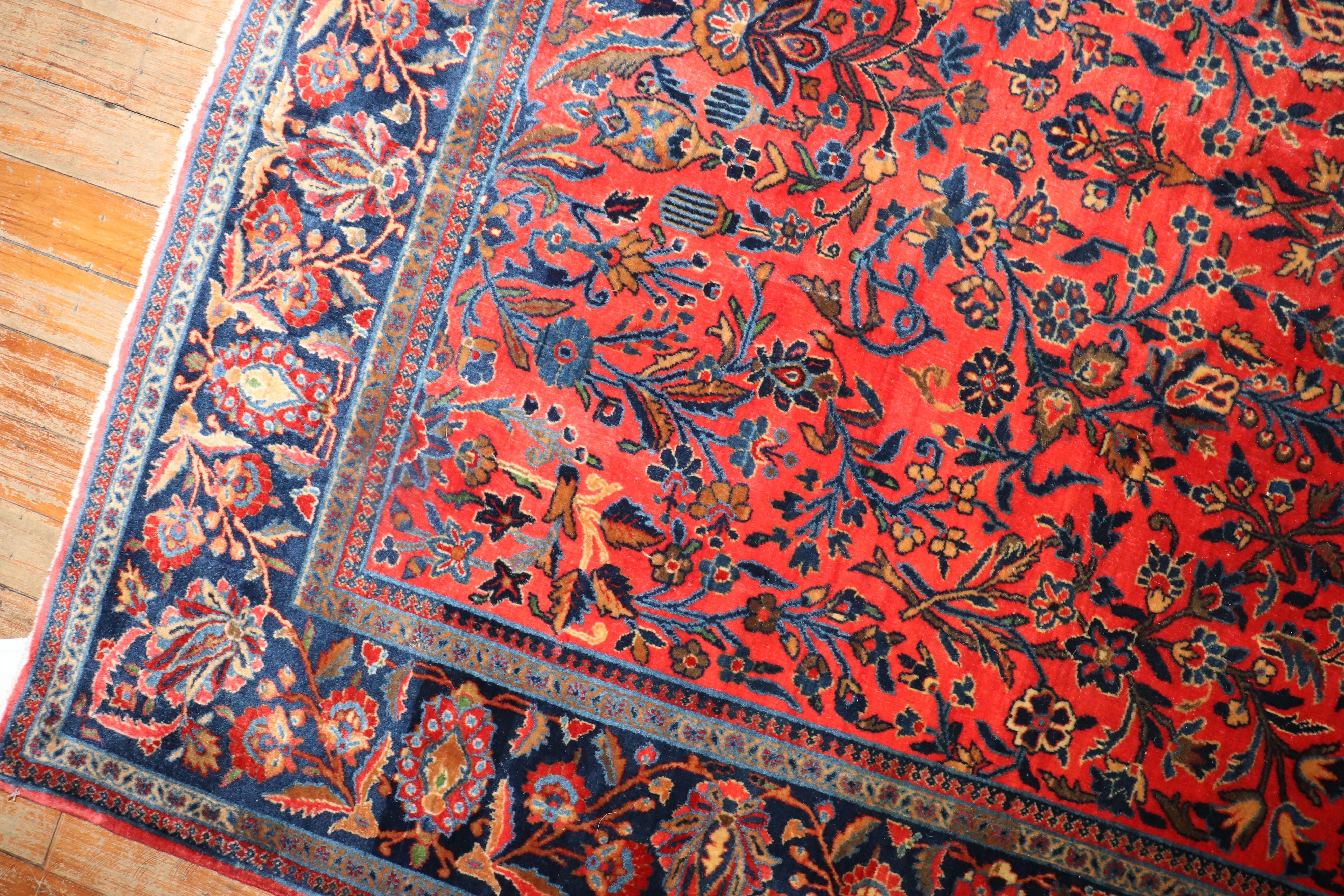 20th Century Zabihi Collection Traditional Manchester Wool Antique Kashan Rug For Sale