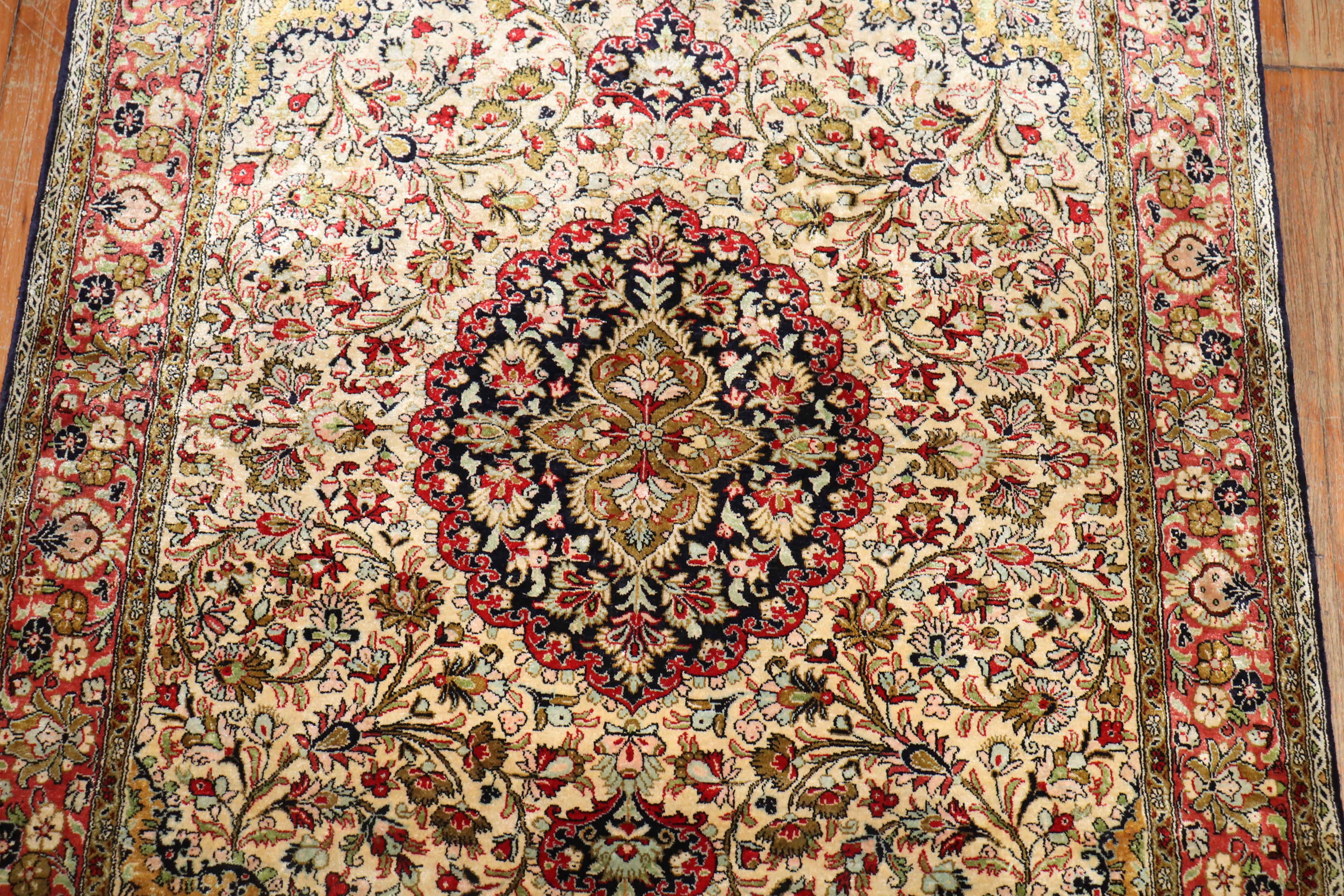 20th Century Zabihi Collection traditional Persian Silk Qum Rug For Sale