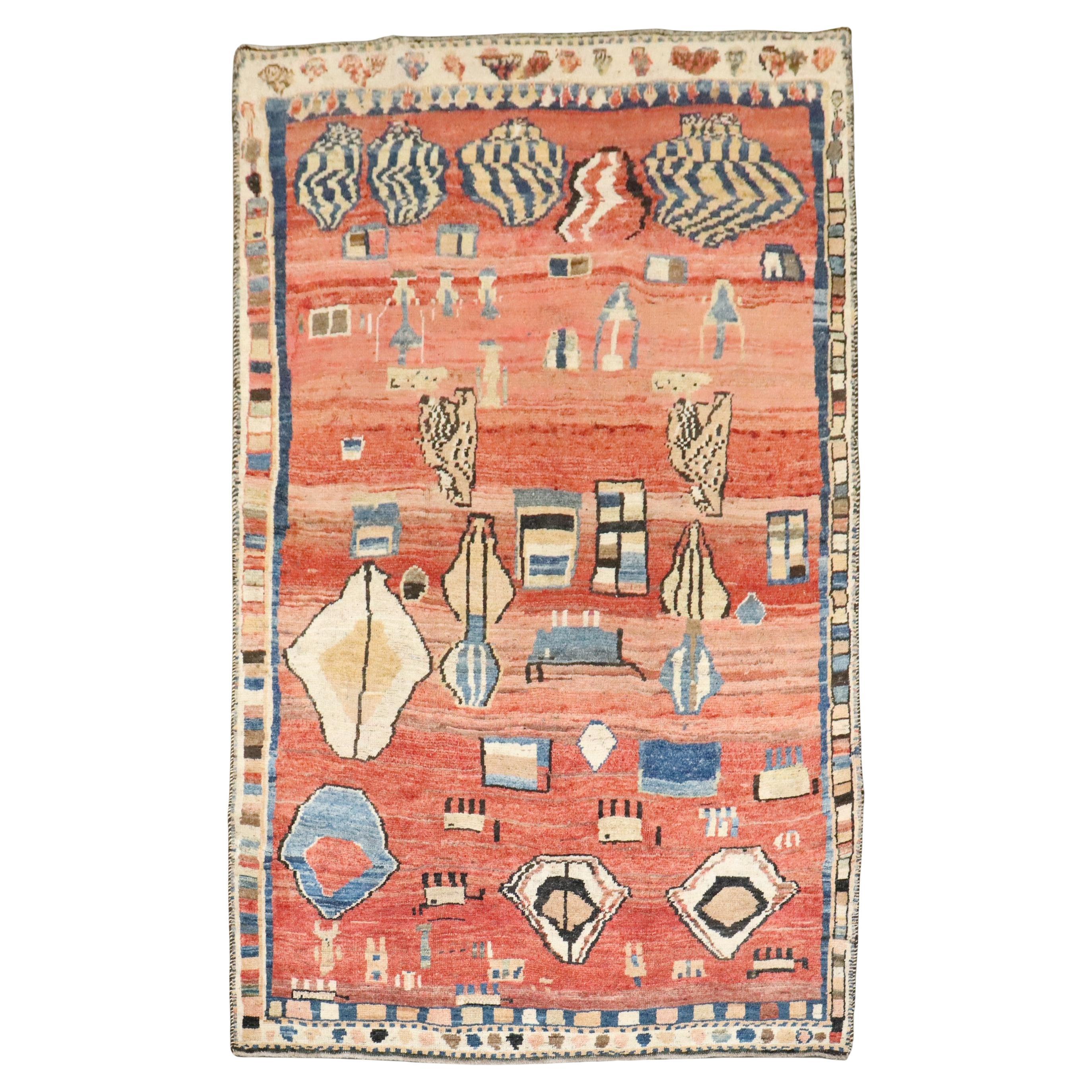 Tappeto Zabihi Collection Tribal Abstract Antique Persian Gabbeh in vendita