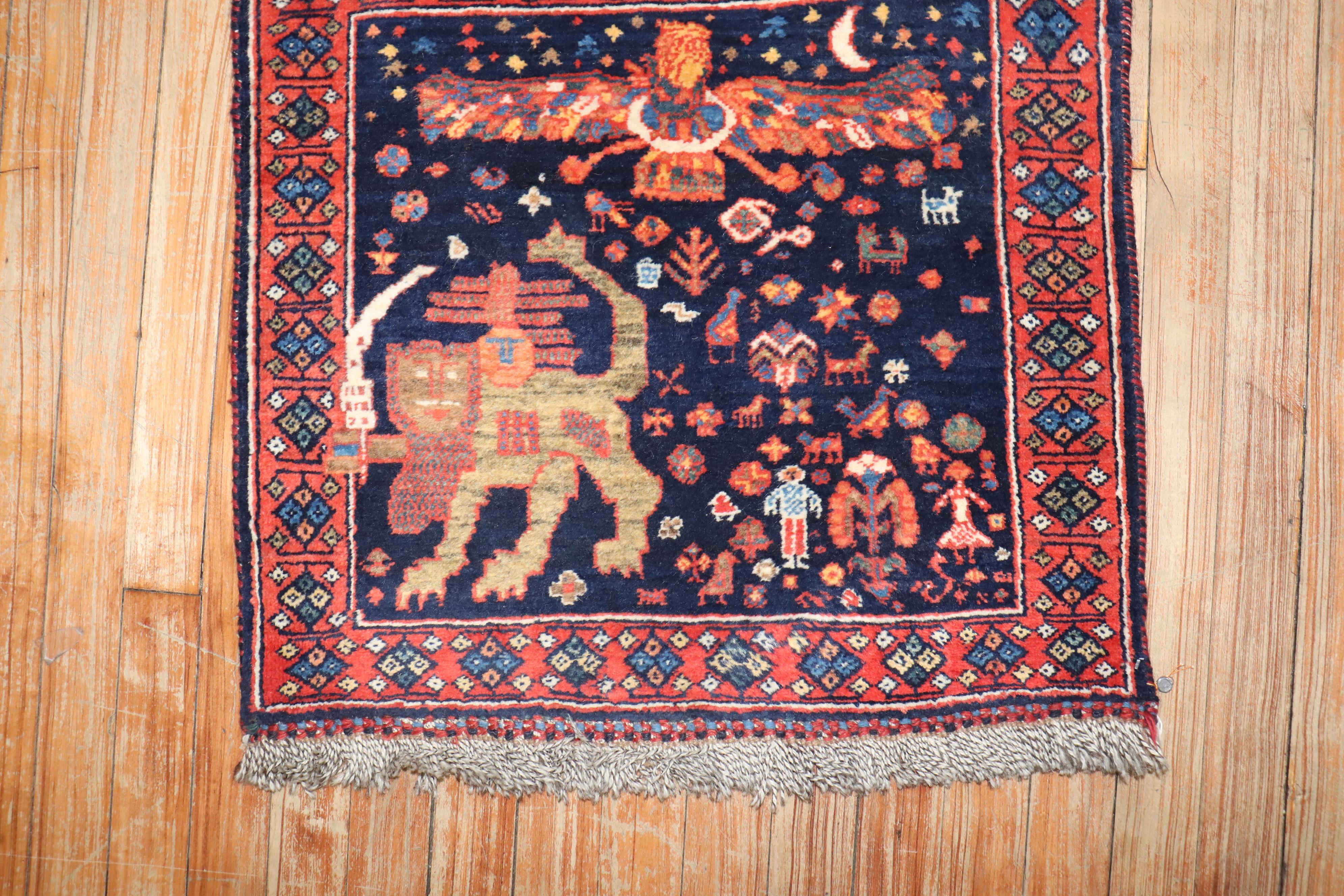 an early 20th century Persian Shiraz Pictorial small bagface rug

2' x 2'5''