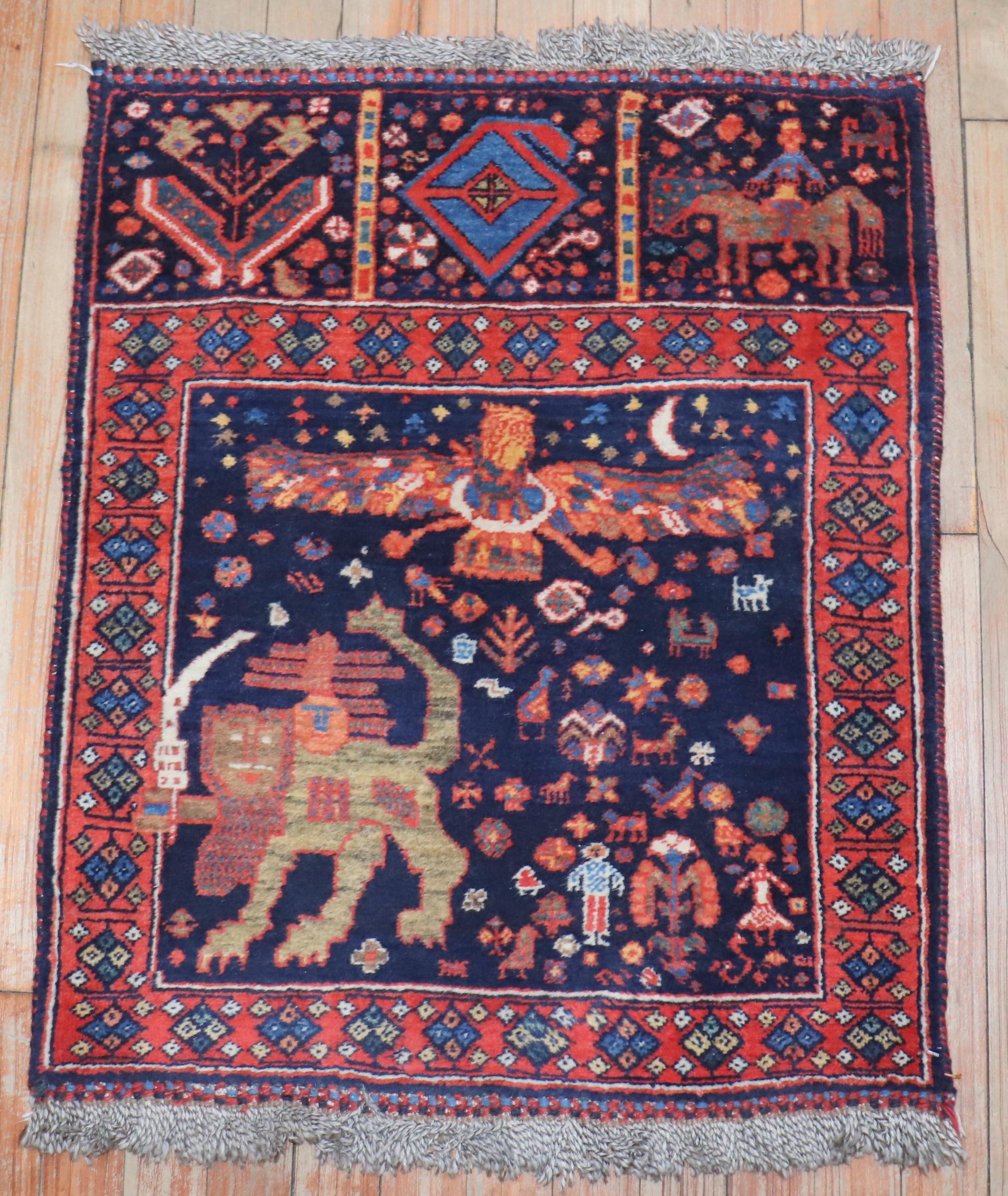 20ième siècle Tapis pictural ancien Shiraz de la collection Zabihi en vente