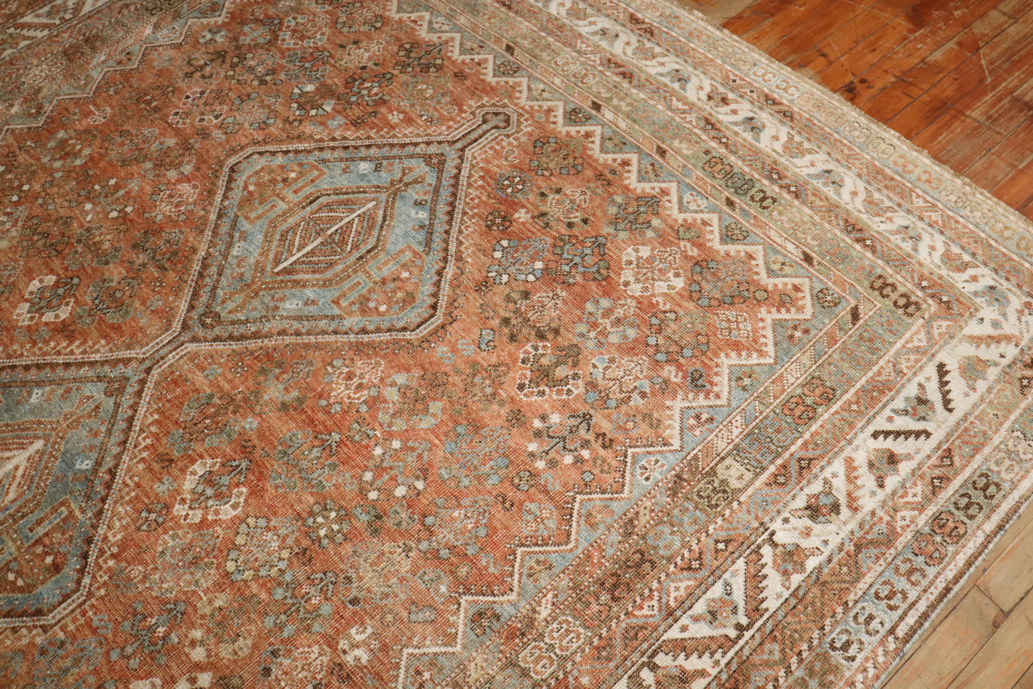 Persian Zabihi Collection Tribal Antique Shiraz Room Size Rug For Sale