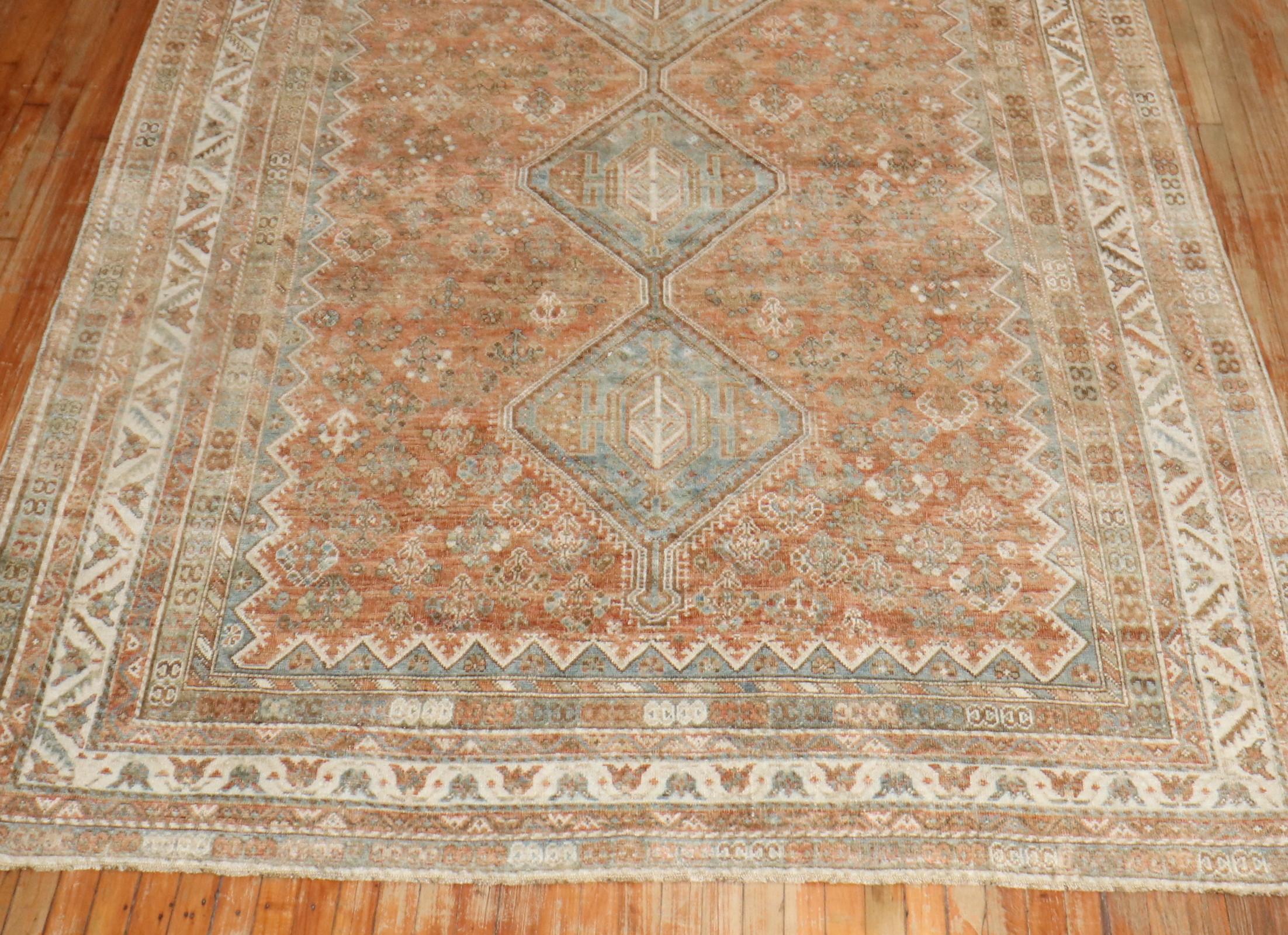 Wool Zabihi Collection Tribal Antique Shiraz Room Size Rug For Sale