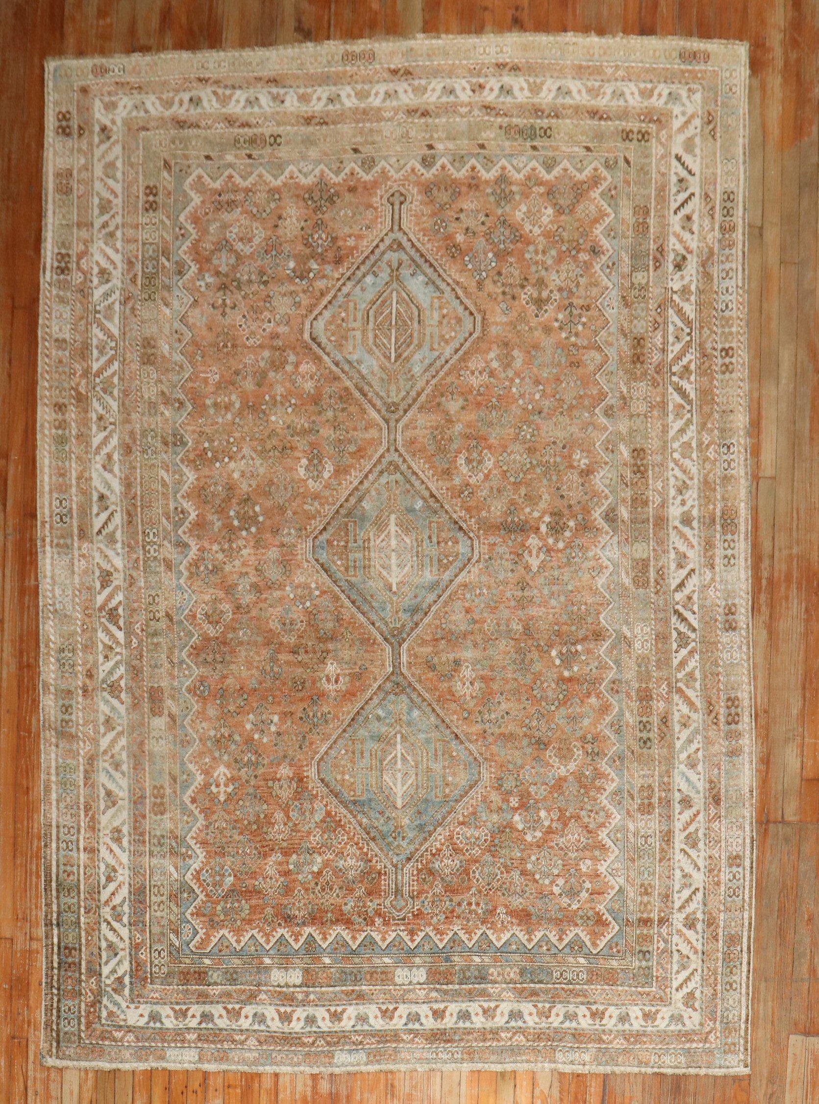Zabihi Collection Tribal Antique Shiraz Room Size Rug For Sale 1