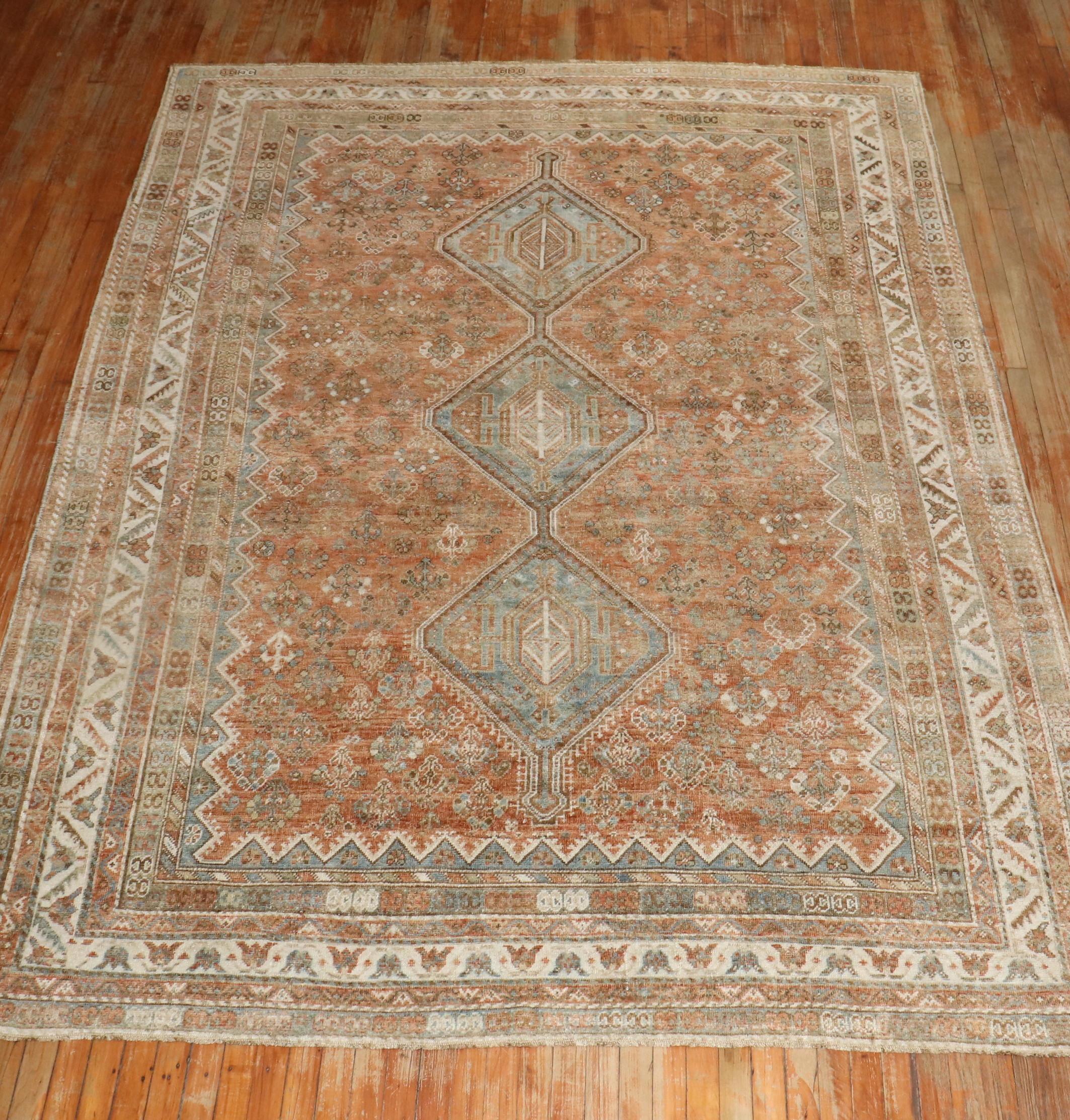 Zabihi Collection Tribal Antique Shiraz Room Size Rug For Sale 2