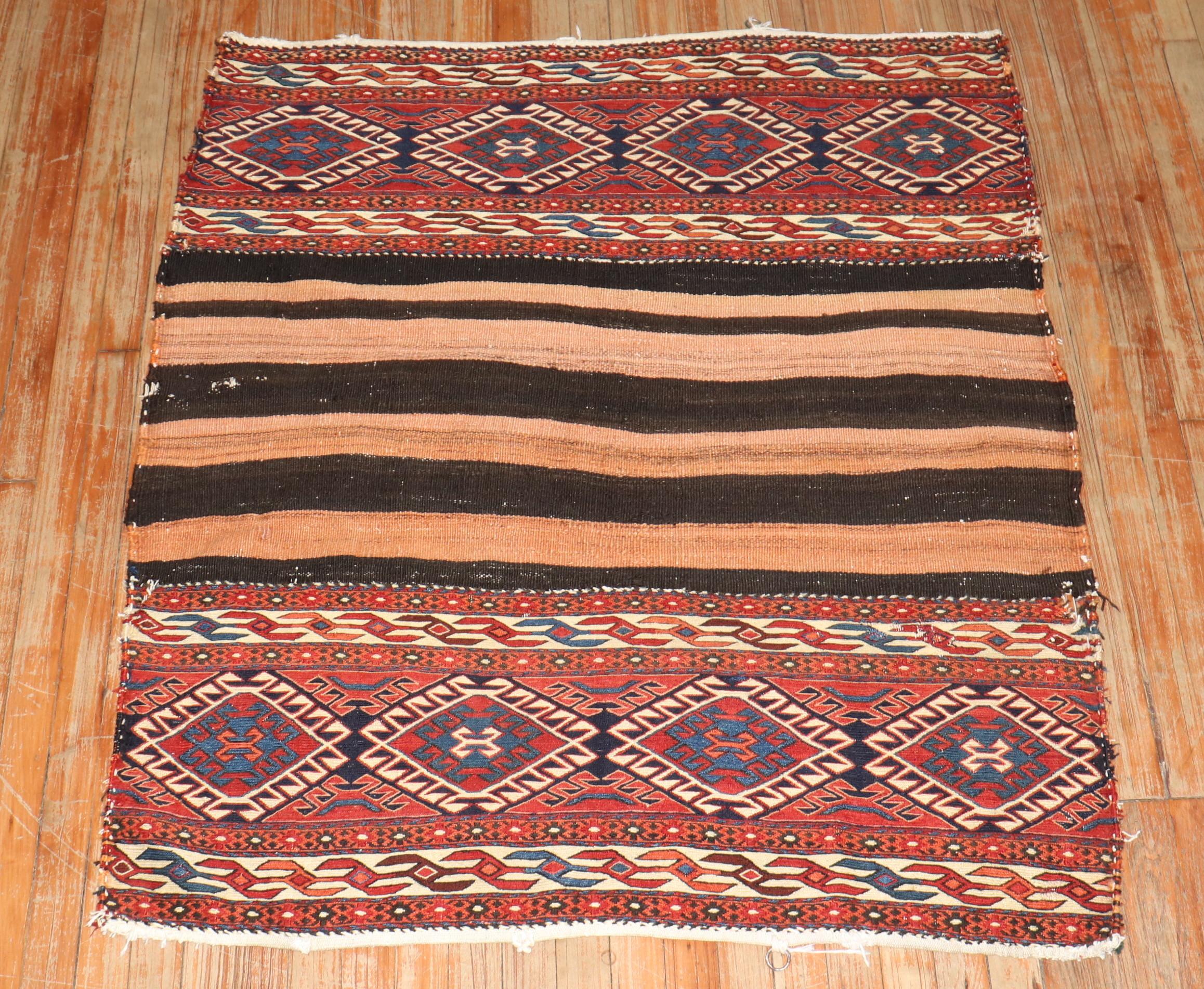 Zabihi Collection Tribal Antique Soumac Flatweave Rug For Sale 4